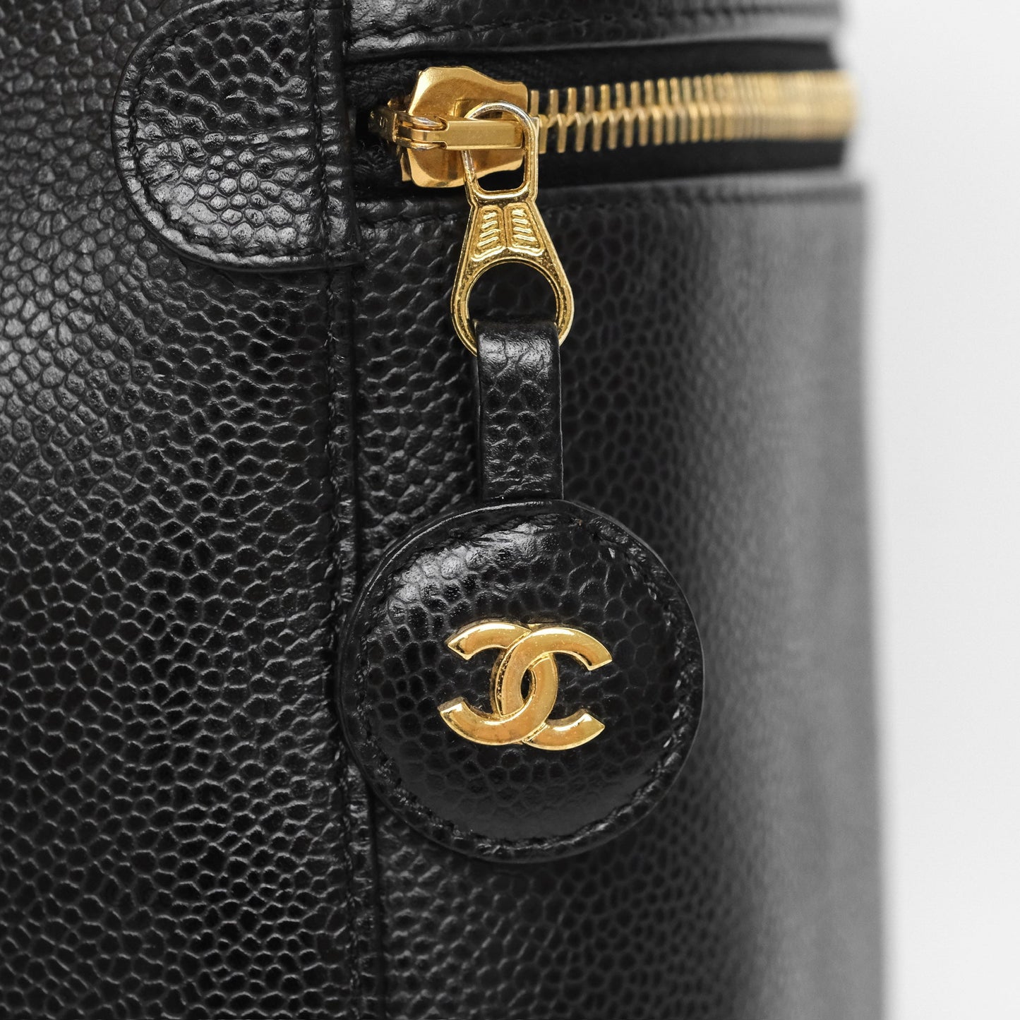 Chanel Vintage Vanity Case Black Caviar Gold Hardware