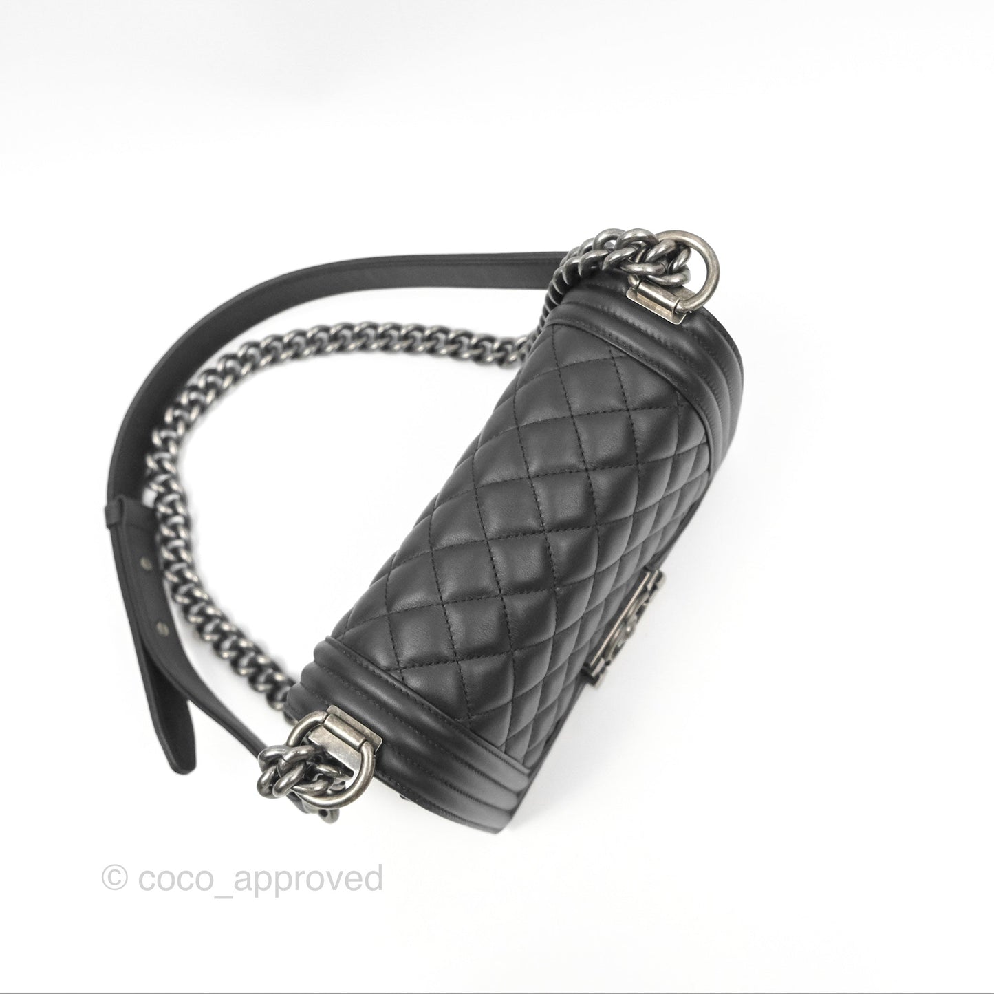 Chanel Small Boy Black Calfskin Ruthenium Hardware