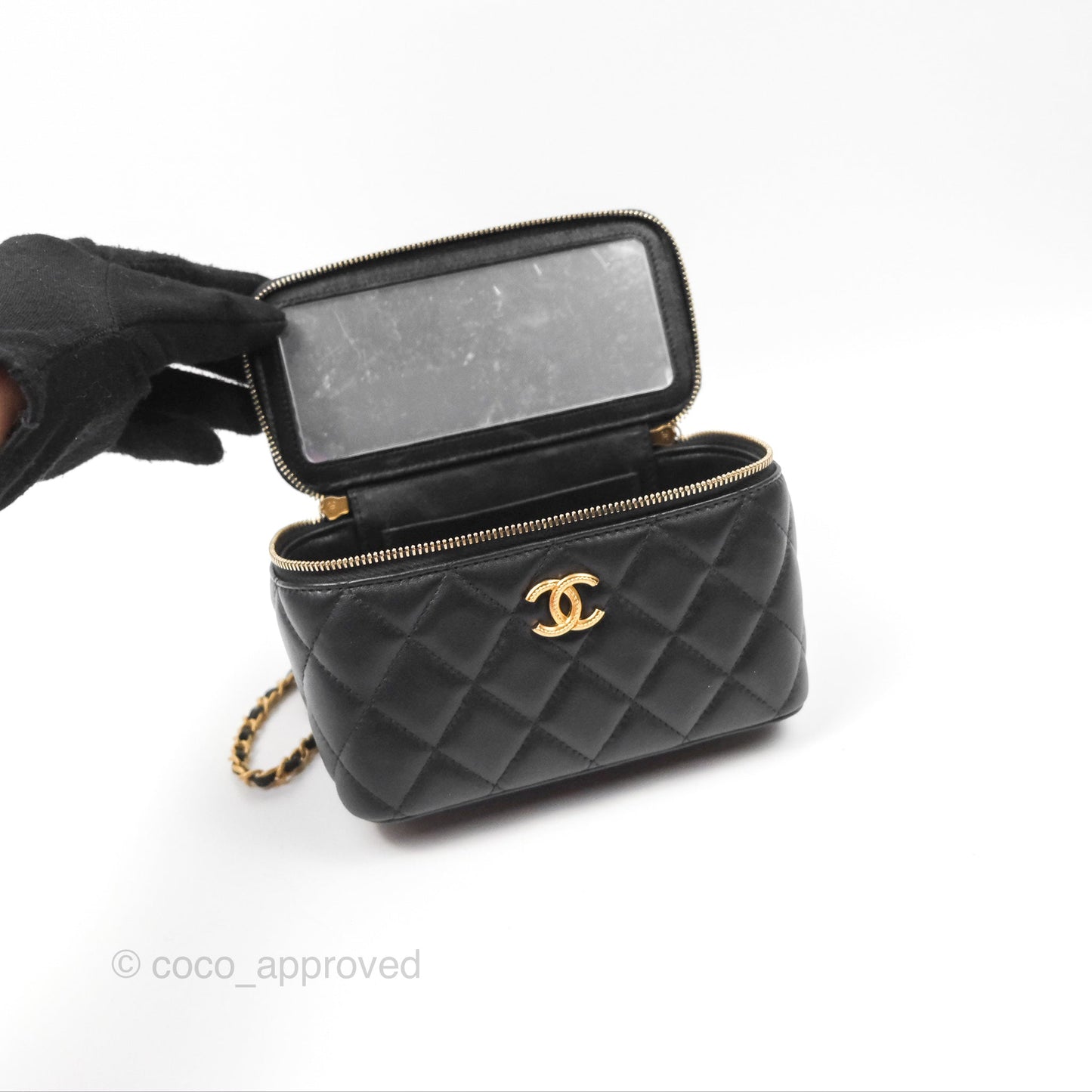 Chanel Top Handle Vanity Rectangular Black Lambskin Gold Hardware