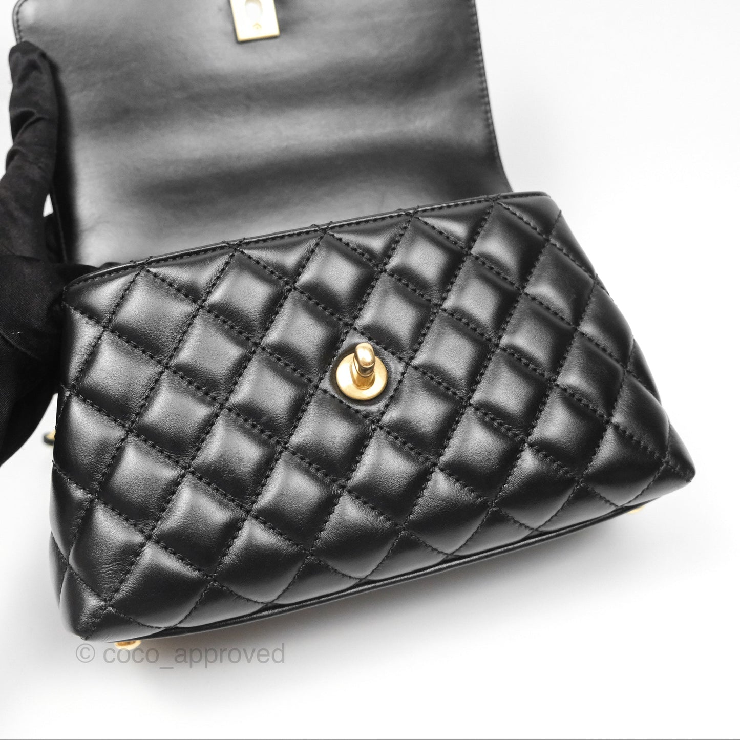Chanel Small Coco Handle Quilted Black Calfskin Aged Gold Hardware