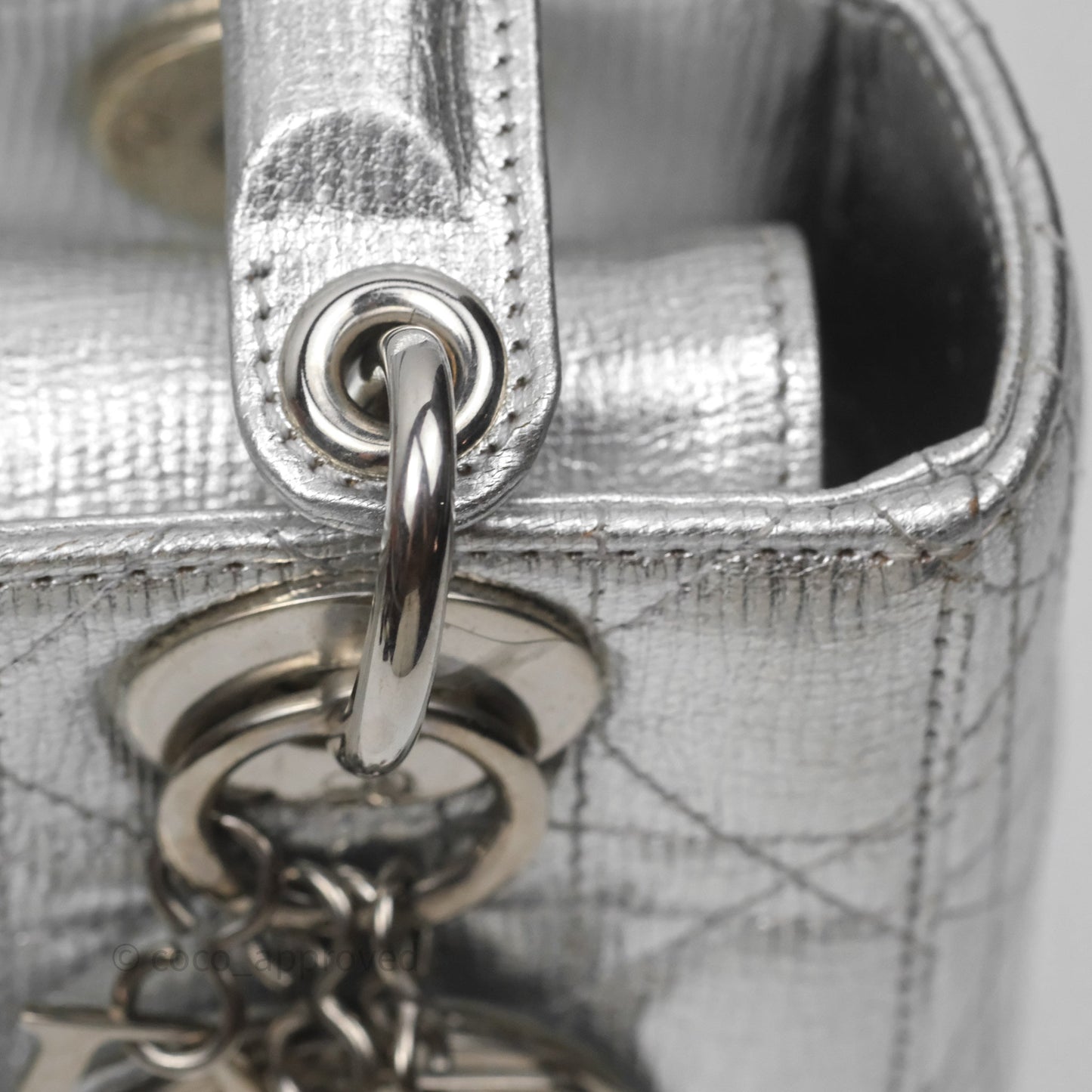 Christian Dior Small Lady Dior My ABCDior Silver Metallic Grained Calfskin Cannage