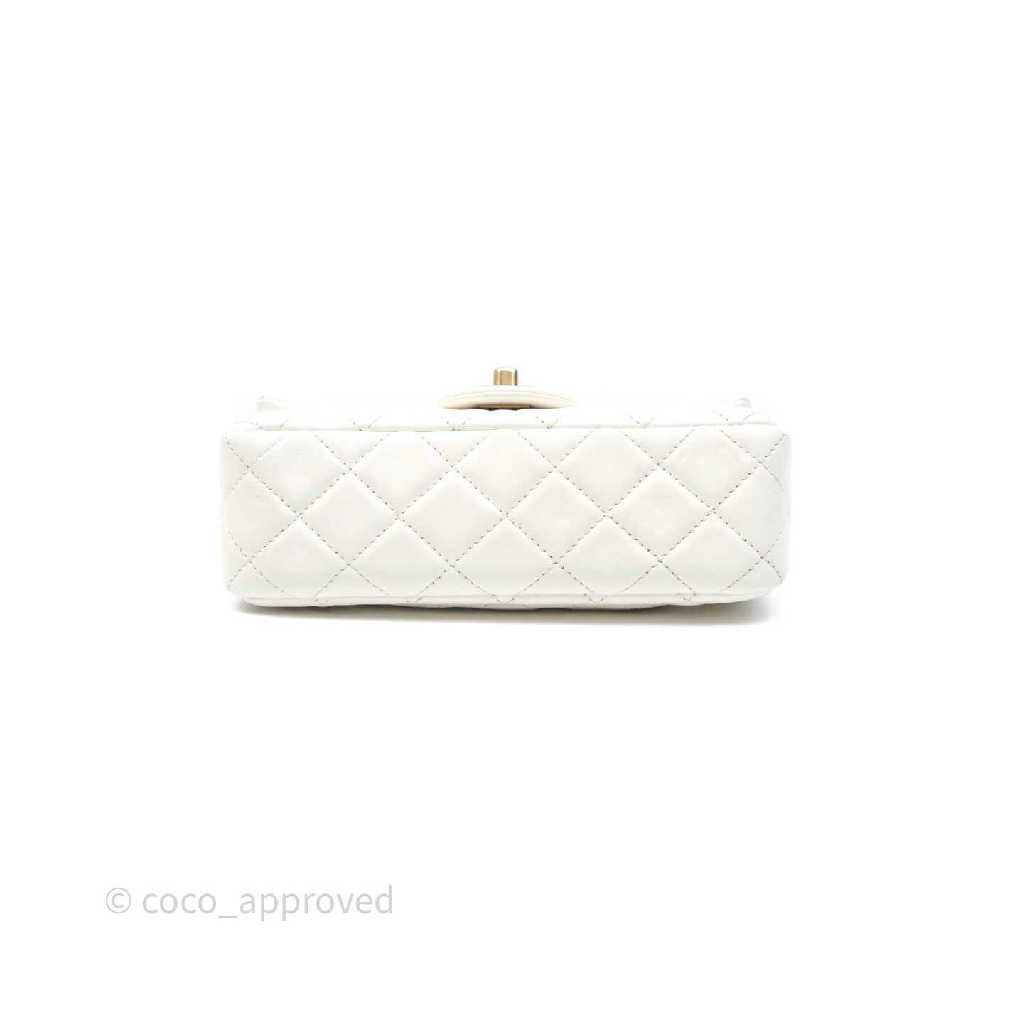 Chanel Mini Rectangular Pearl Crush Quilted White Lambskin Aged Gold Hardware