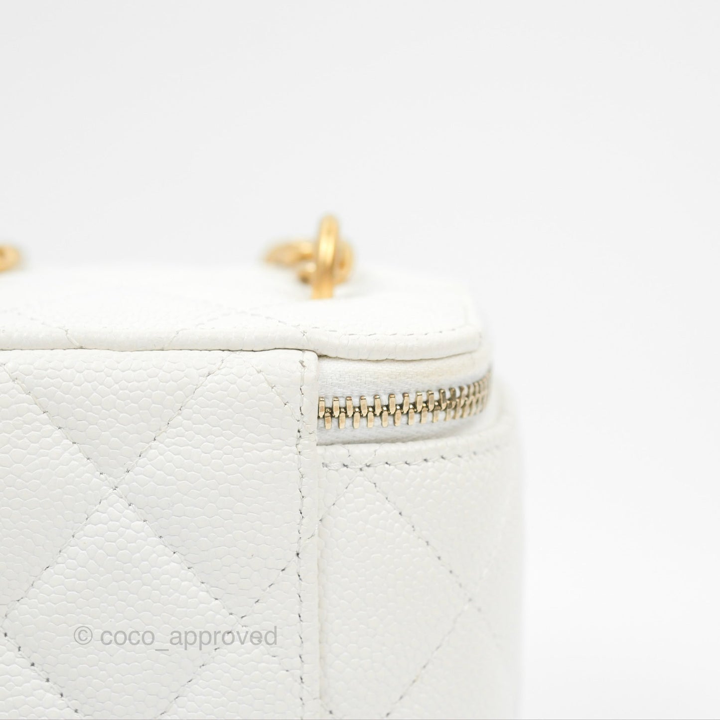 Chanel Quilted Heart Crush Mini Vanity With Chain White Caviar Aged Gold Hardware