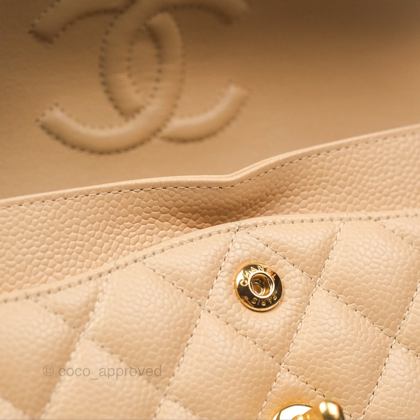 Chanel Classic Small S/M Quilted Flap Beige Caviar Gold Hardware
