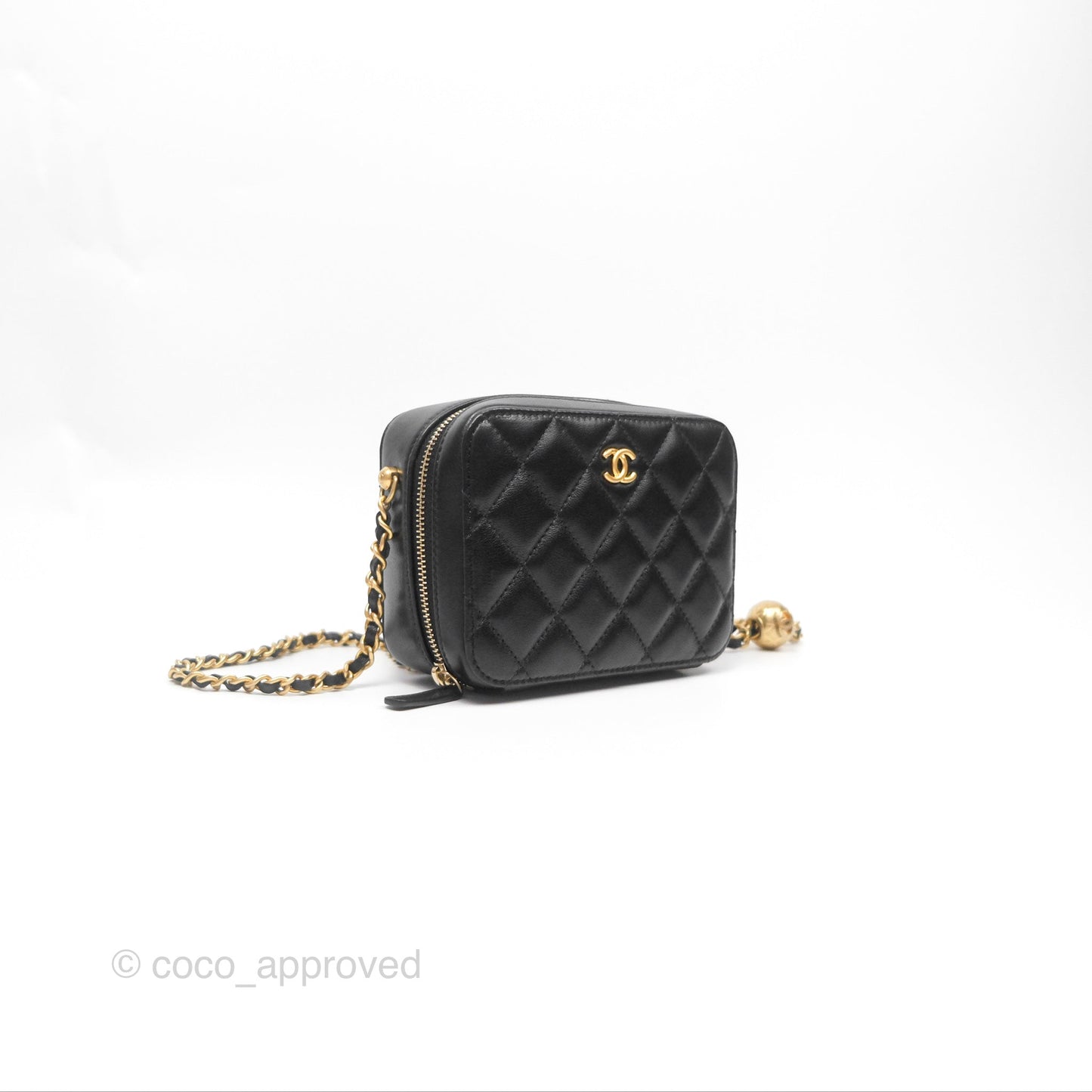 Chanel Pearl Crush Mini Camera Case Quilted Black Lambskin Aged Gold Hardware