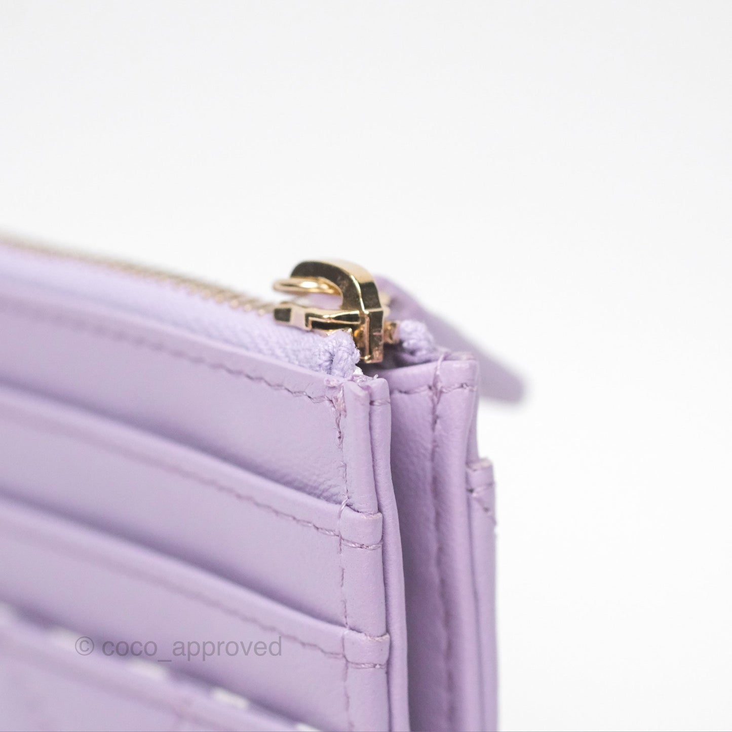 Chanel Pearl CC Zipped Card Holder Lilac Lambskin Gold Hardware 24P
