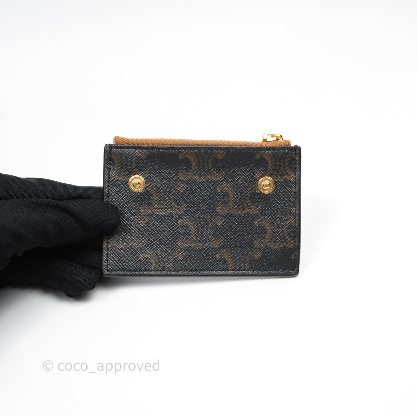 Celine Compact Wallet with Coin Triomphe Canvas Tan Lambskin