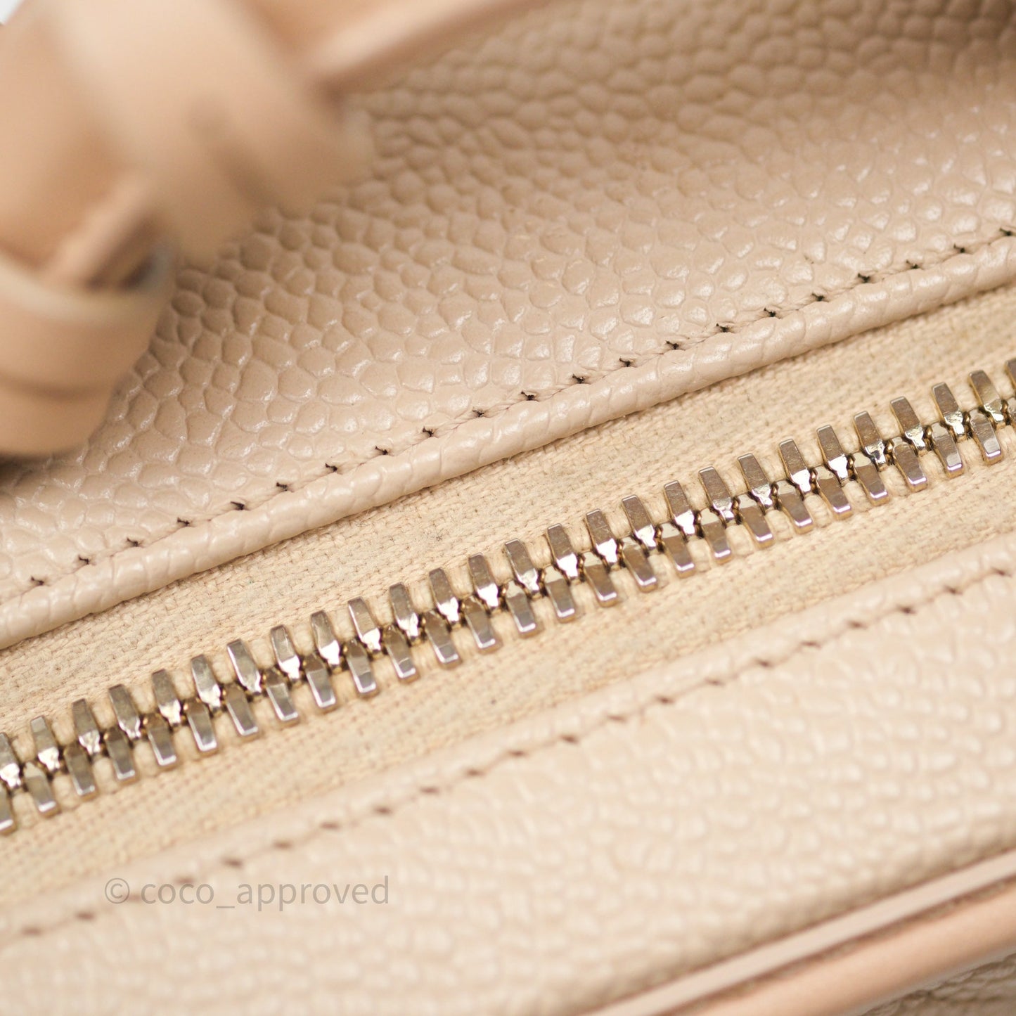Chanel Quilted Small CC Filigree Vanity Case Beige Caviar Gold Hardware