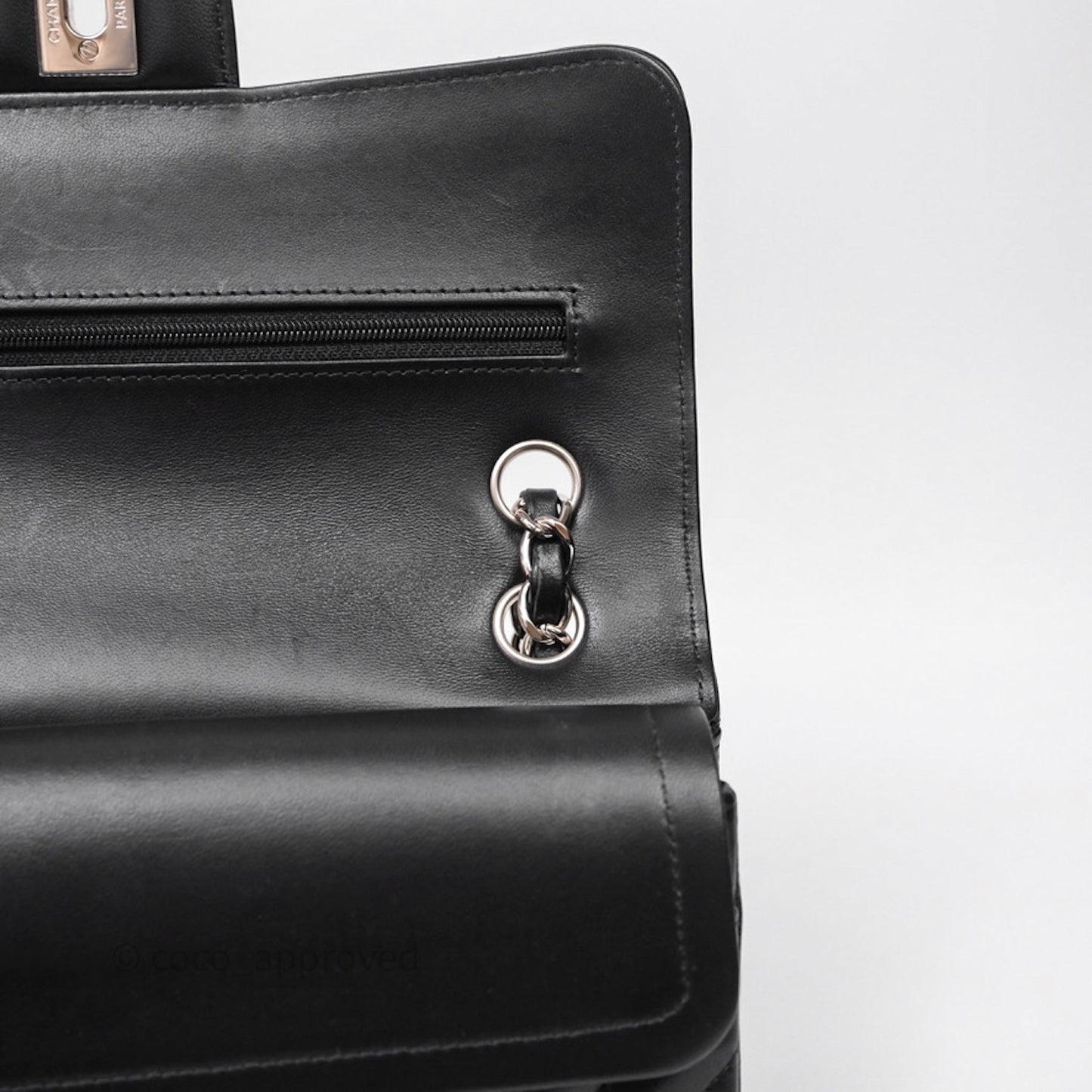 Chanel Small Classic Chevron Flap Black Lambskin Silver Hardware