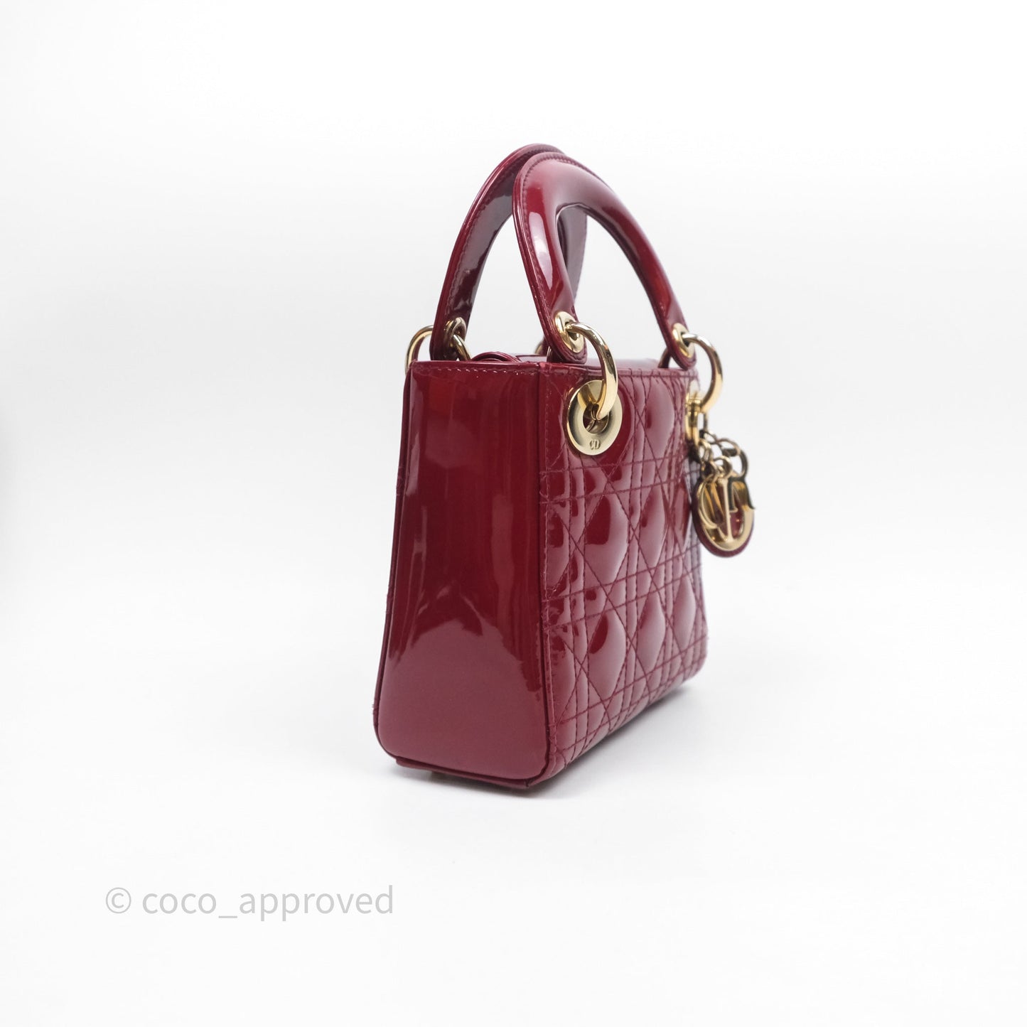 Christian Dior Mini Lady Dior Red Patent Cannage Gold Hardware
