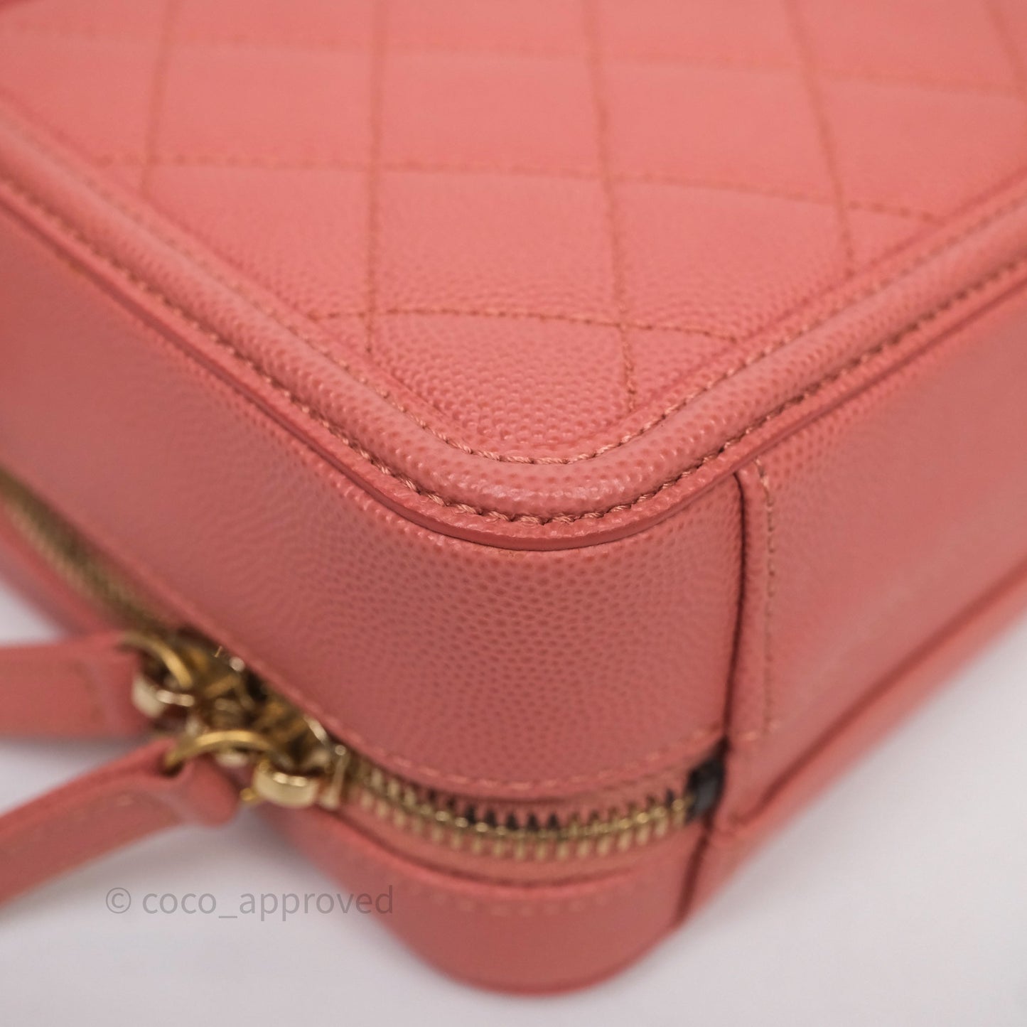 Chanel Quilted Small CC Filigree Vanity Case Pink Caviar Aged Gold Hardware