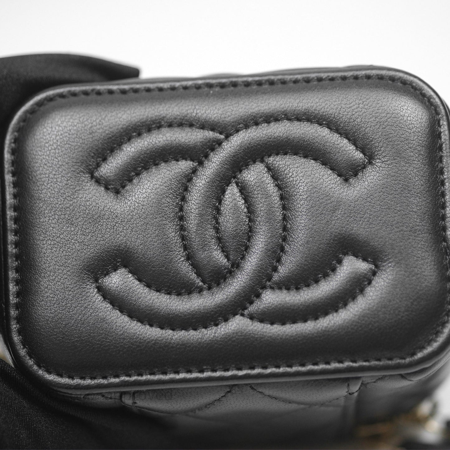 Chanel Mini Metal Top Handle Vanity With Chain Black Lambskin Aged Gold Hardware