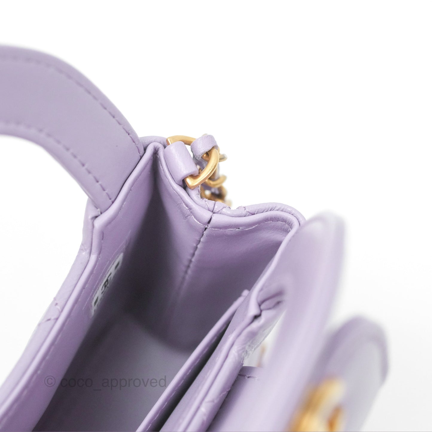 Chanel Mini Nano Kelly Bag Purple Shiny Calfskin Aged Gold Hardware
