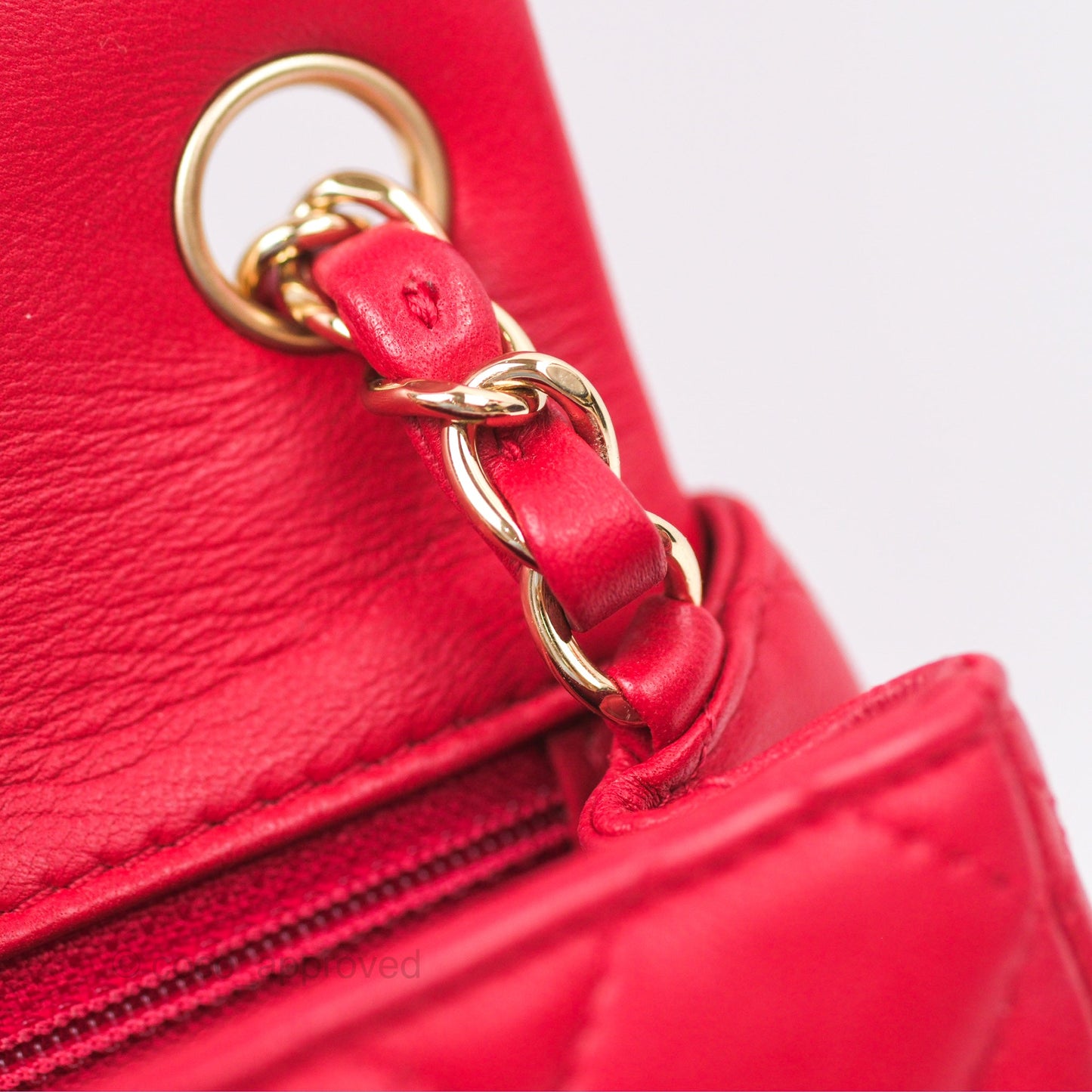Chanel Mini Square Flap Red Lambskin Light Gold Hardware