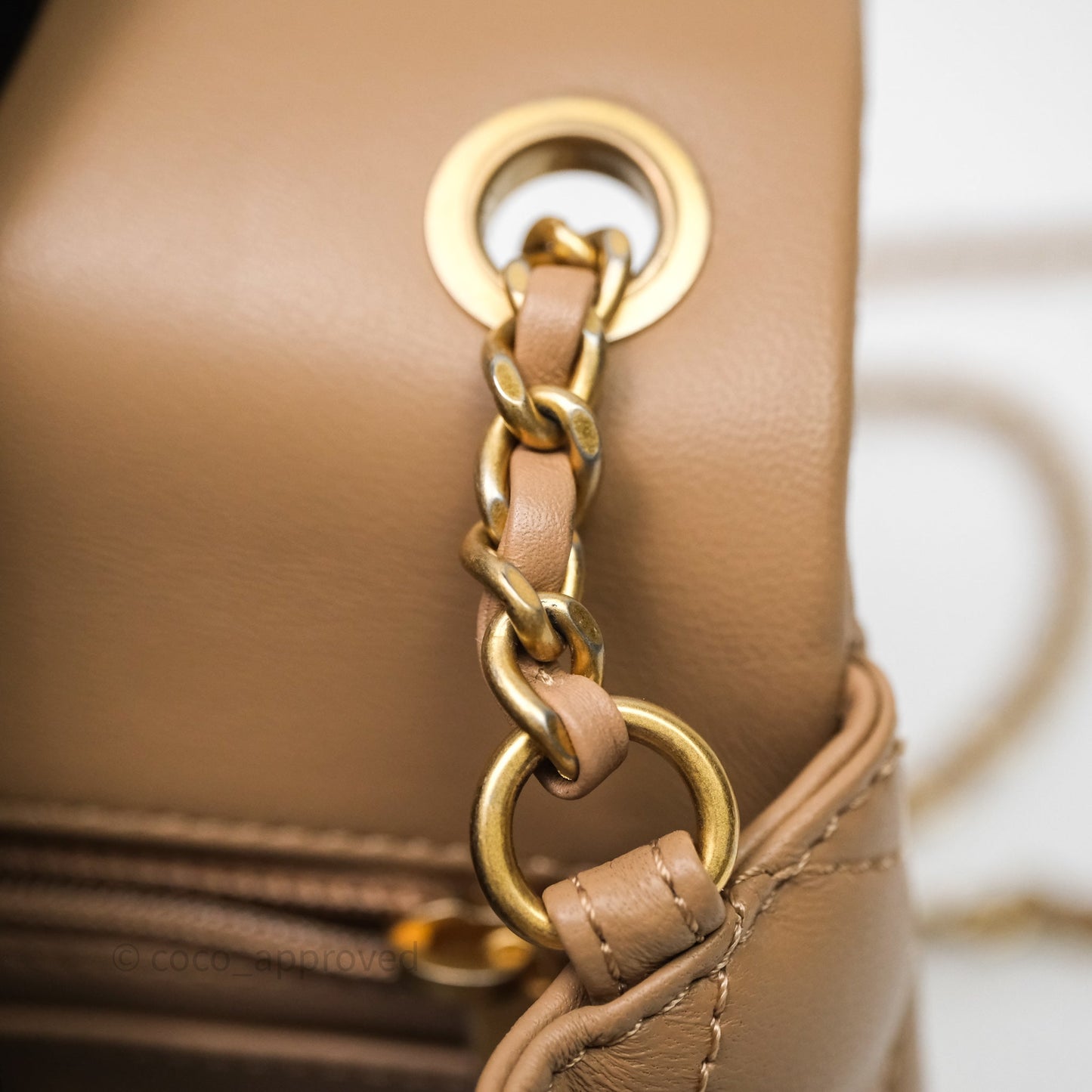 Chanel Pearl Crush Mini Square Quilted Beige Lambskin Aged Gold Hardware