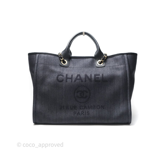 Chanel Canvas Deauville Large Tote Navy Gold Hardware