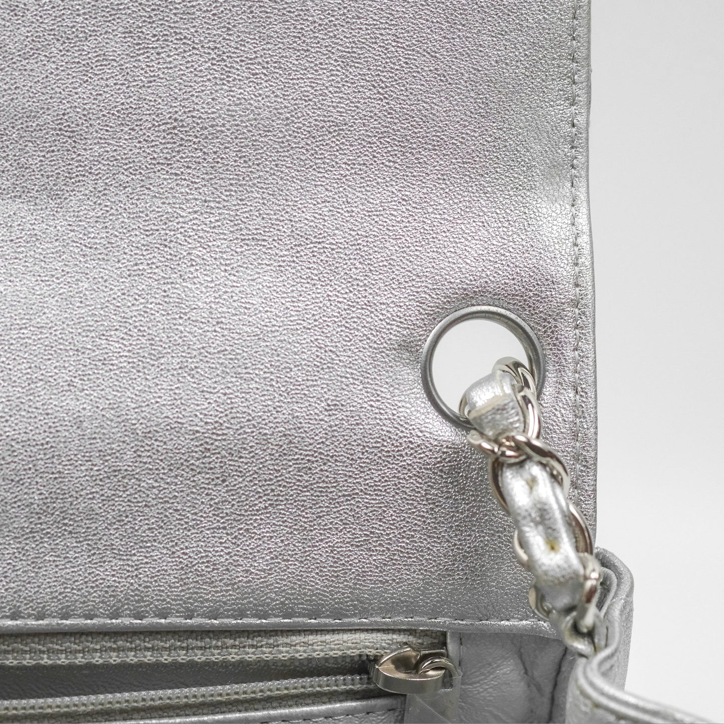 Chanel Classic Quilted Mini Square Flap Silver Lambskin Silver Hardware