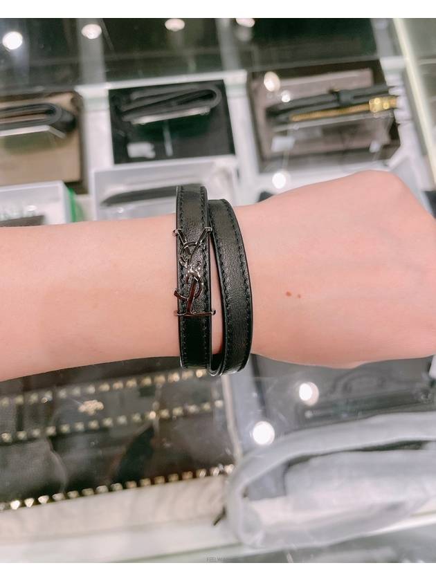 Luxury Saint Laurent Opyum Silver Double Wrap Bracelet Black