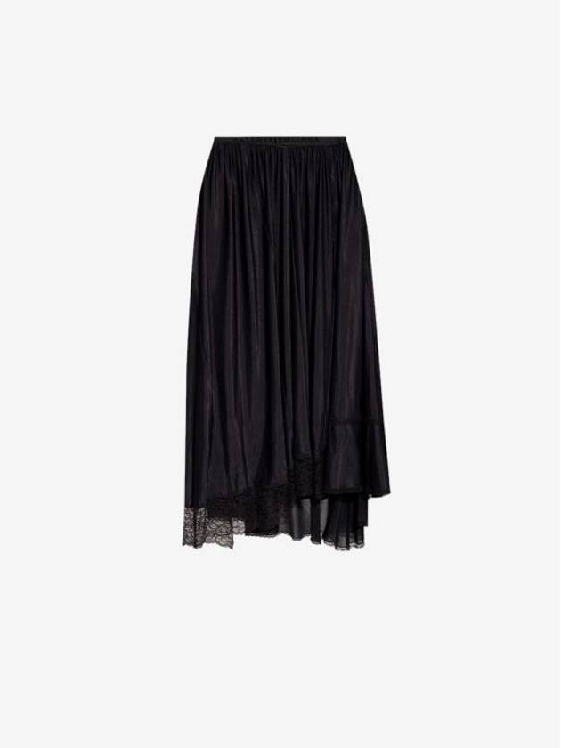 Luxury Balenciaga Lace Trimmed A-Line Skirt Black