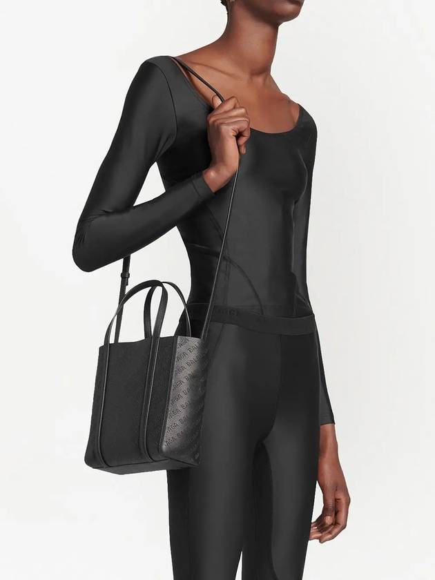 Luxury Balenciaga Everyday All Over Logo Leather Tote Back Black