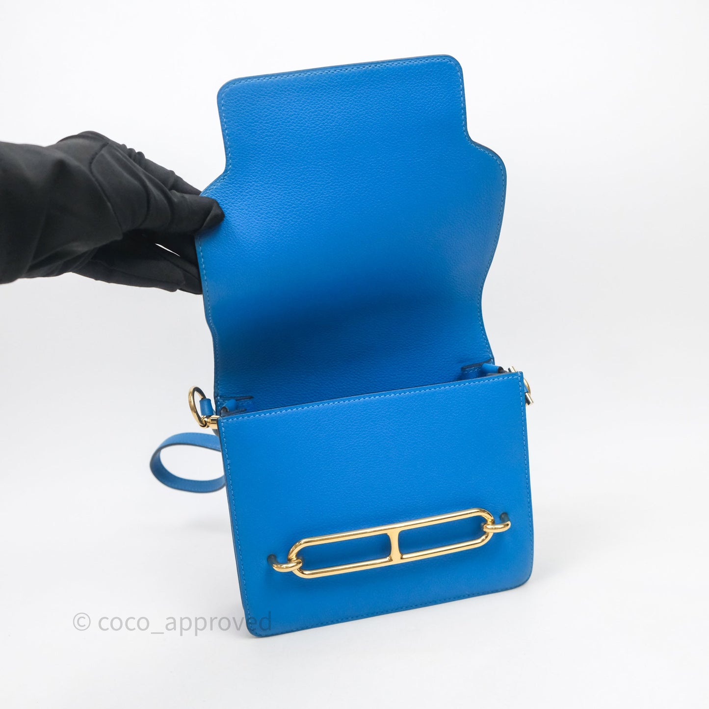 Hermès Roulis Mini 18 Bleu Zanzibar B3 Evercolor Gold Hardware
