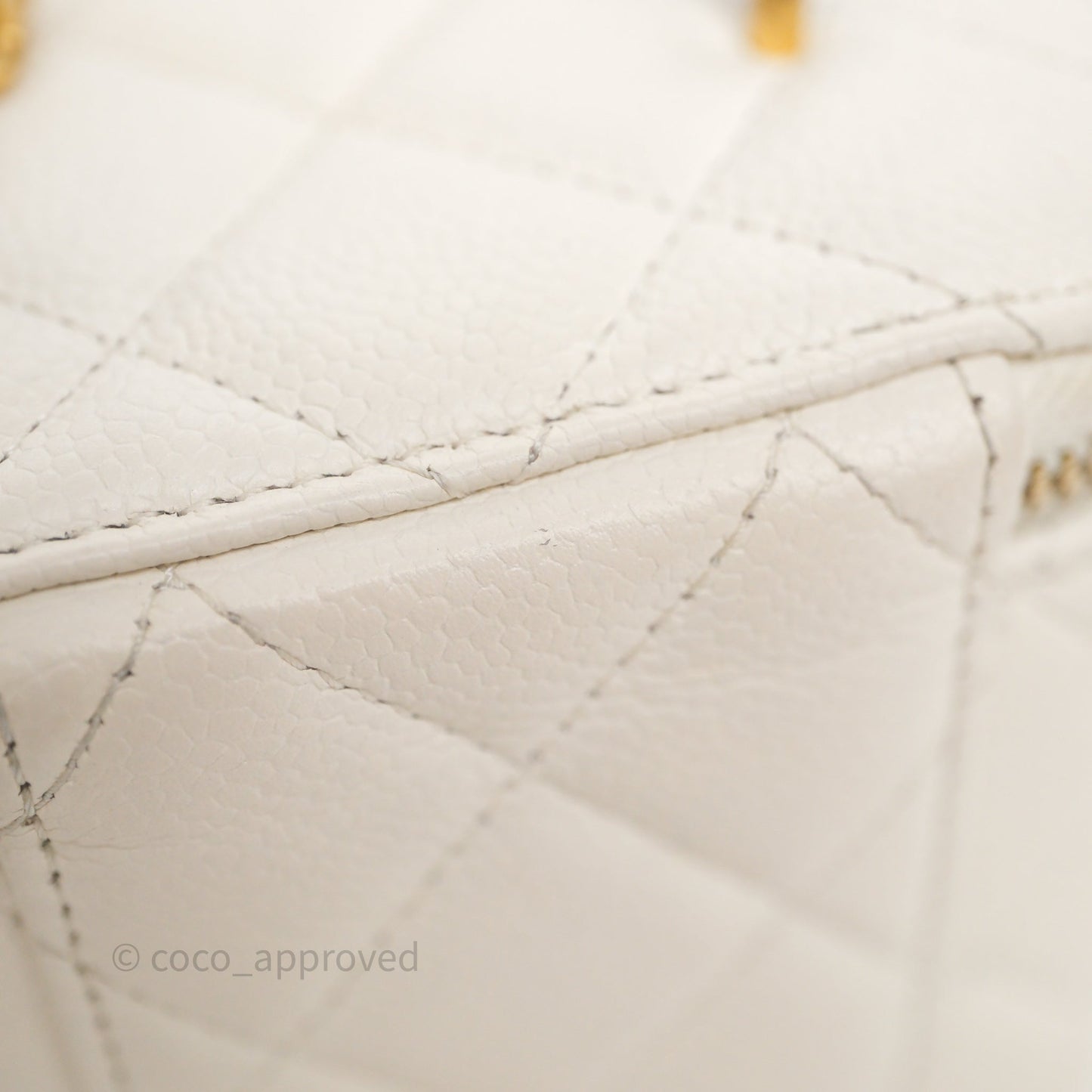 Chanel Heart Crush Mini Vanity With Chain White Caviar Aged Gold Hardware
