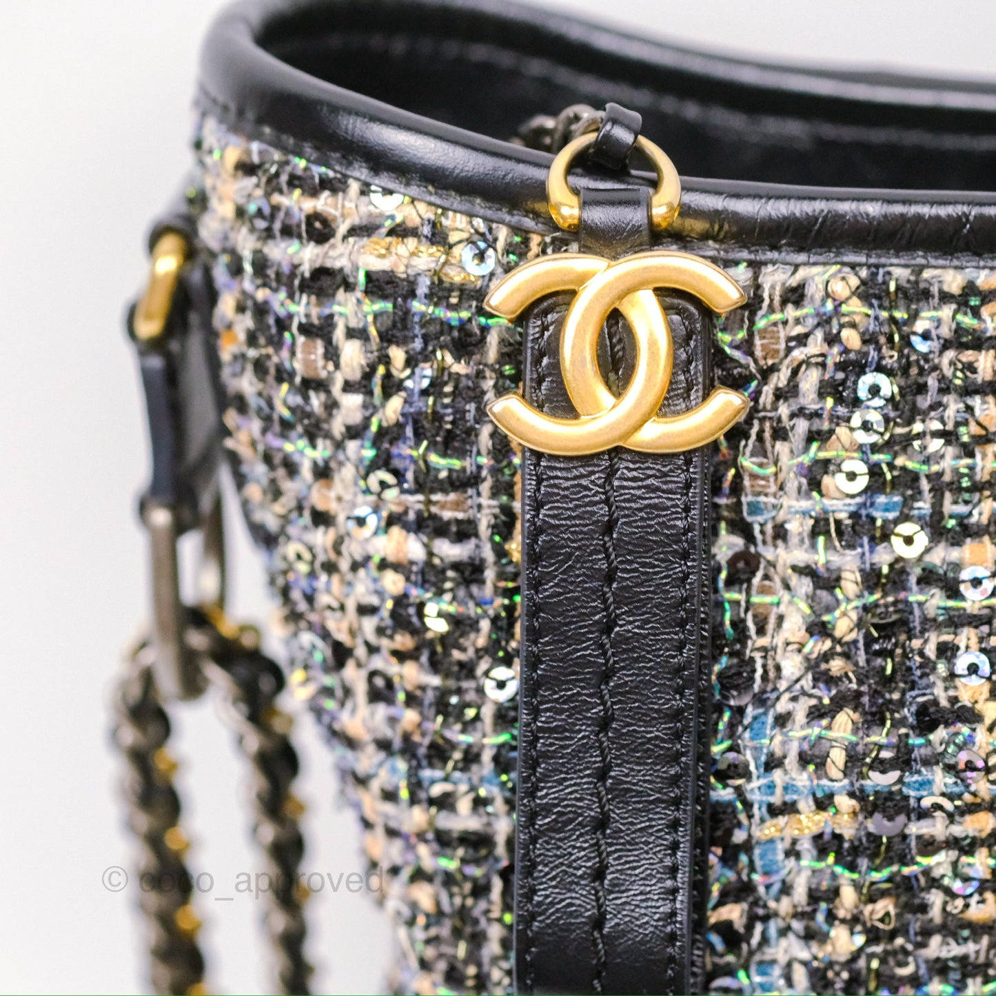Chanel Large Gabrielle Tweed Green Black Calfskin