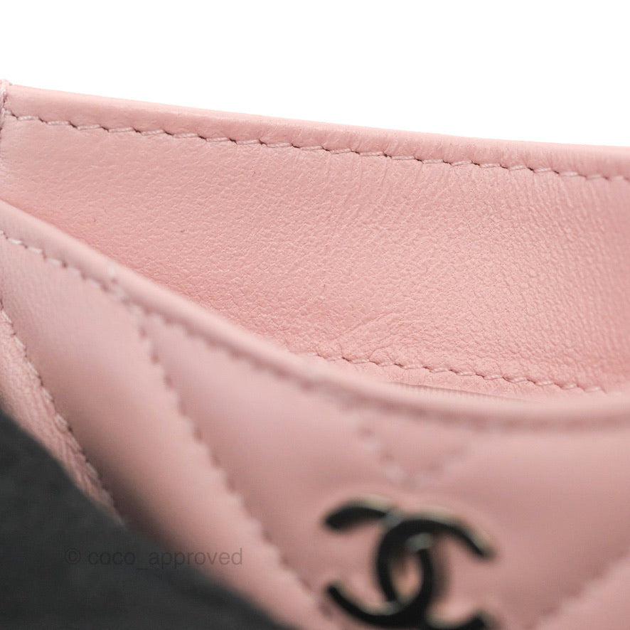 Chanel Chevron Classic Flat Card Holder Pink Lambskin Silver Hardware