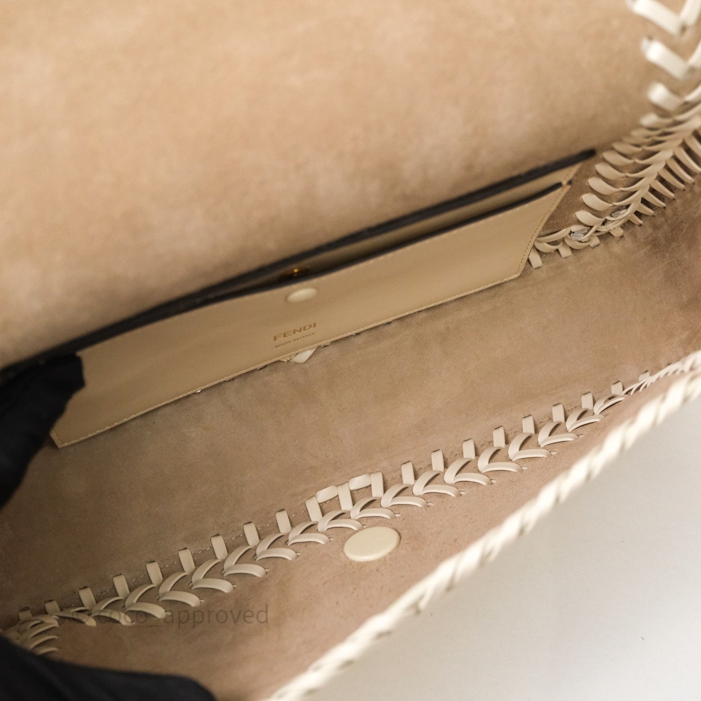 Fendi Braided Leather Baguette Bag Ivory Gold Hardware