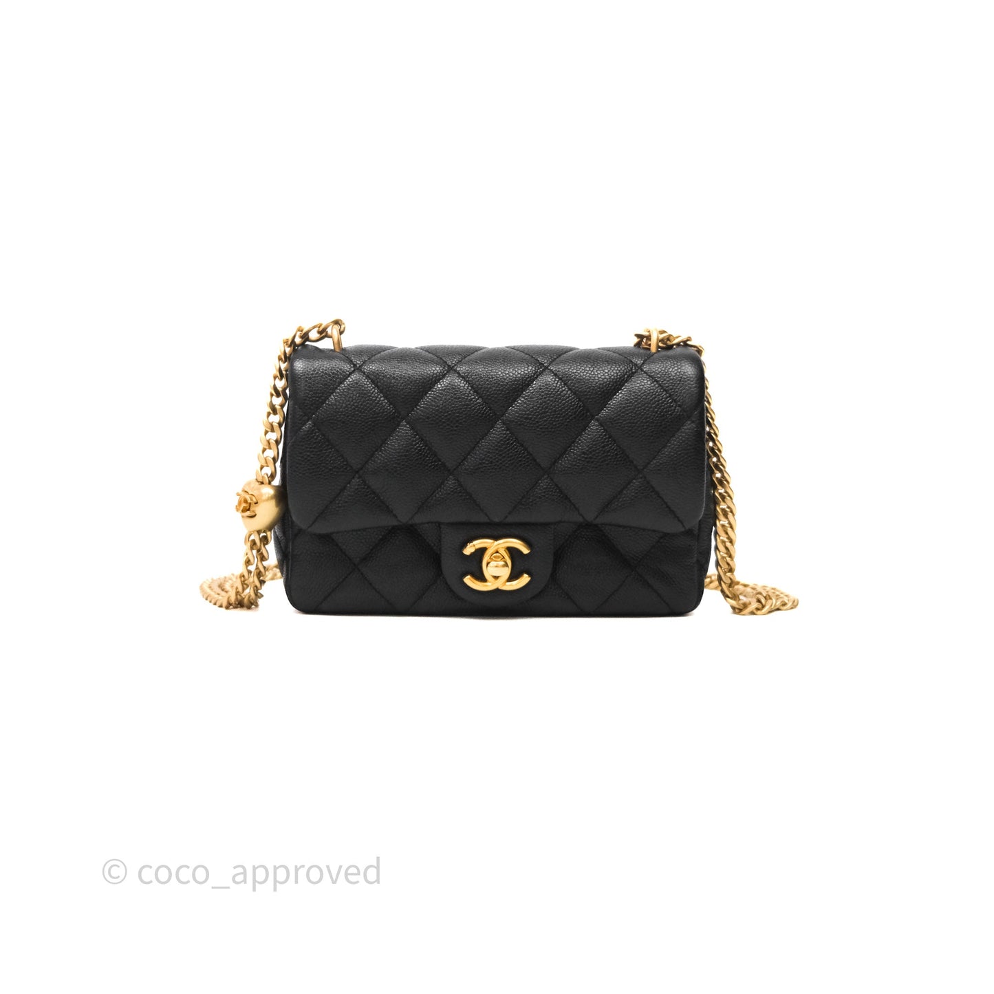 Chanel Mini Flap Bag Heart Adjustable Chain Black Caviar Aged Gold Hardware