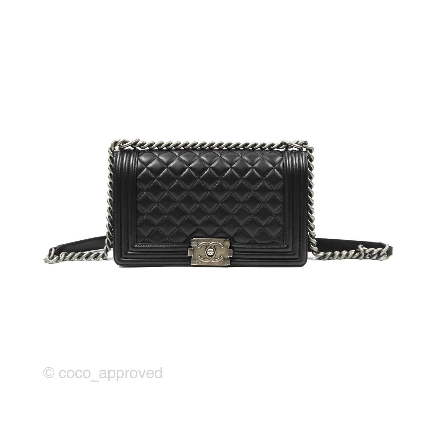 Chanel Quilted Medium Boy Black Lambskin Ruthenium Hardware