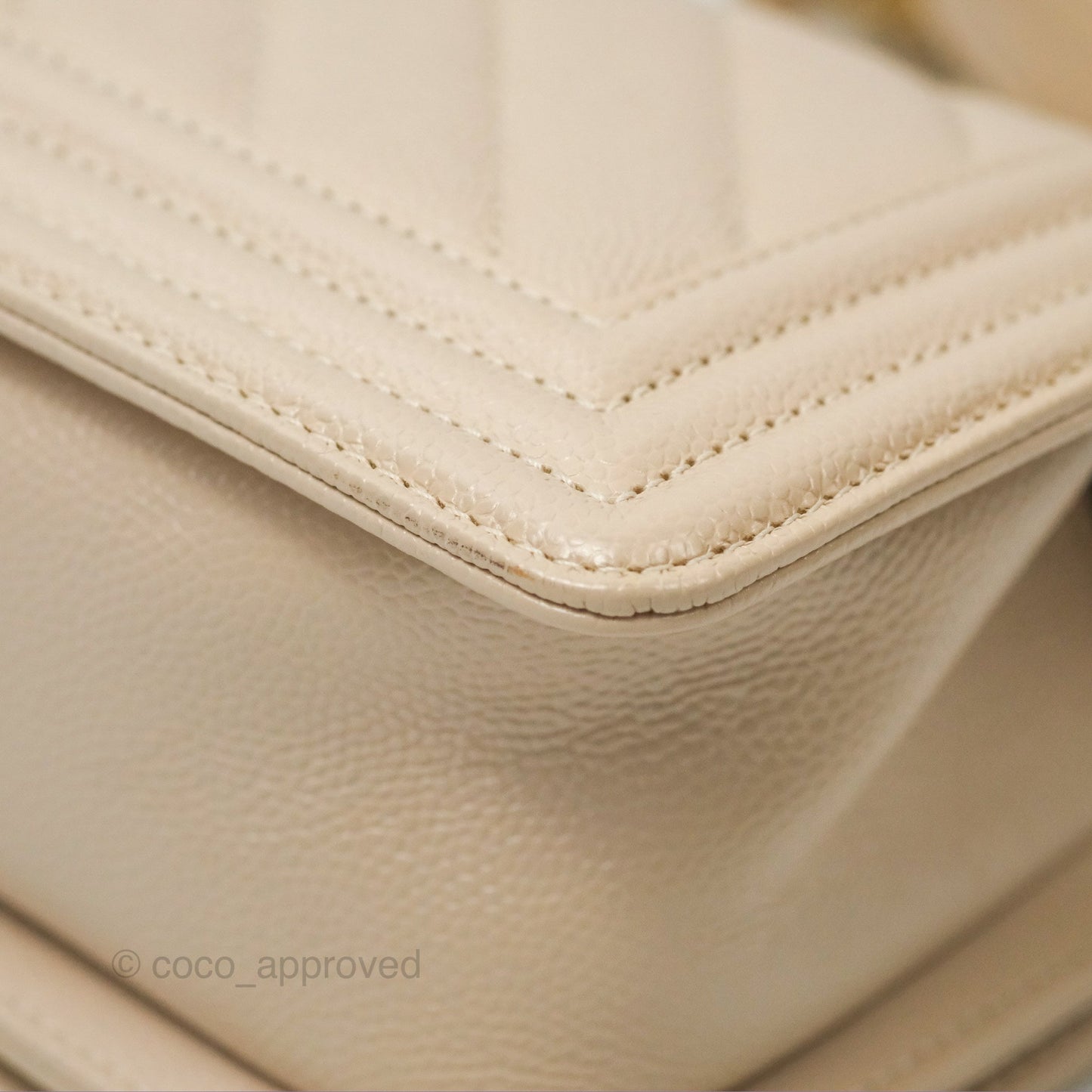 Chanel Chevron Small Boy Cream Ivory Caviar Aged Gold Hardware