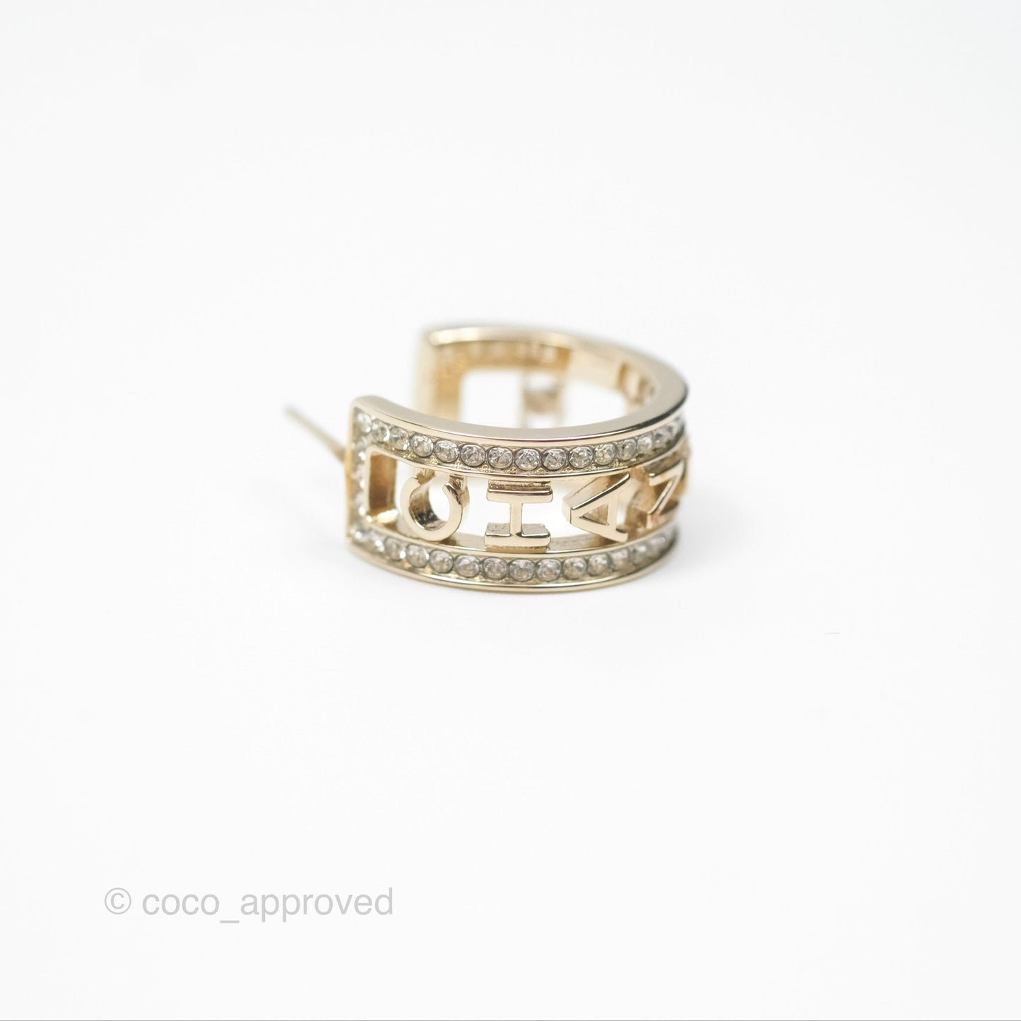 Chanel Logo Crystal Hoop Earrings Gold Hardware 21V