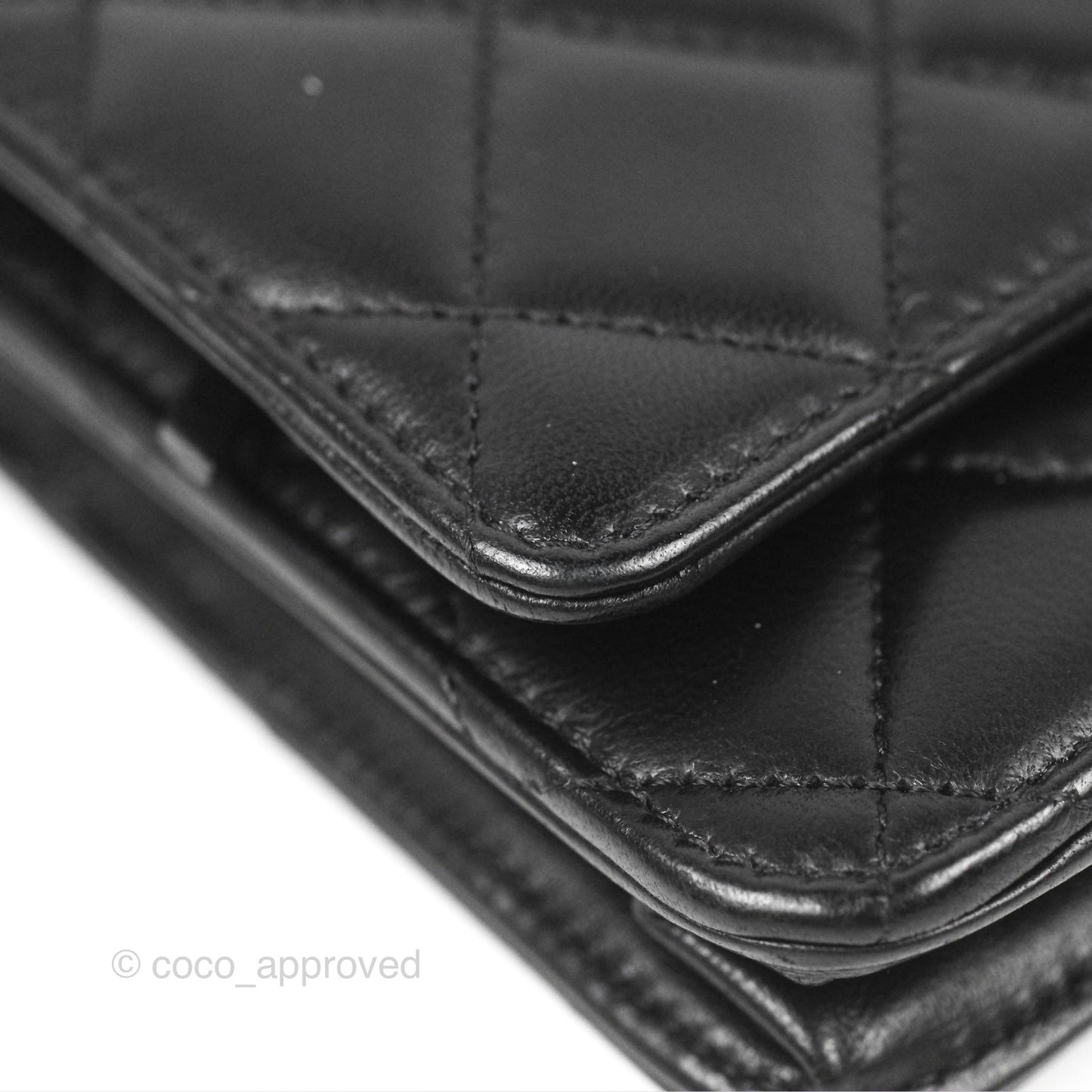Chanel Quilted Pearl Crush Wallet on Chain WOC Black Lambskin Aged Gold Hardware
