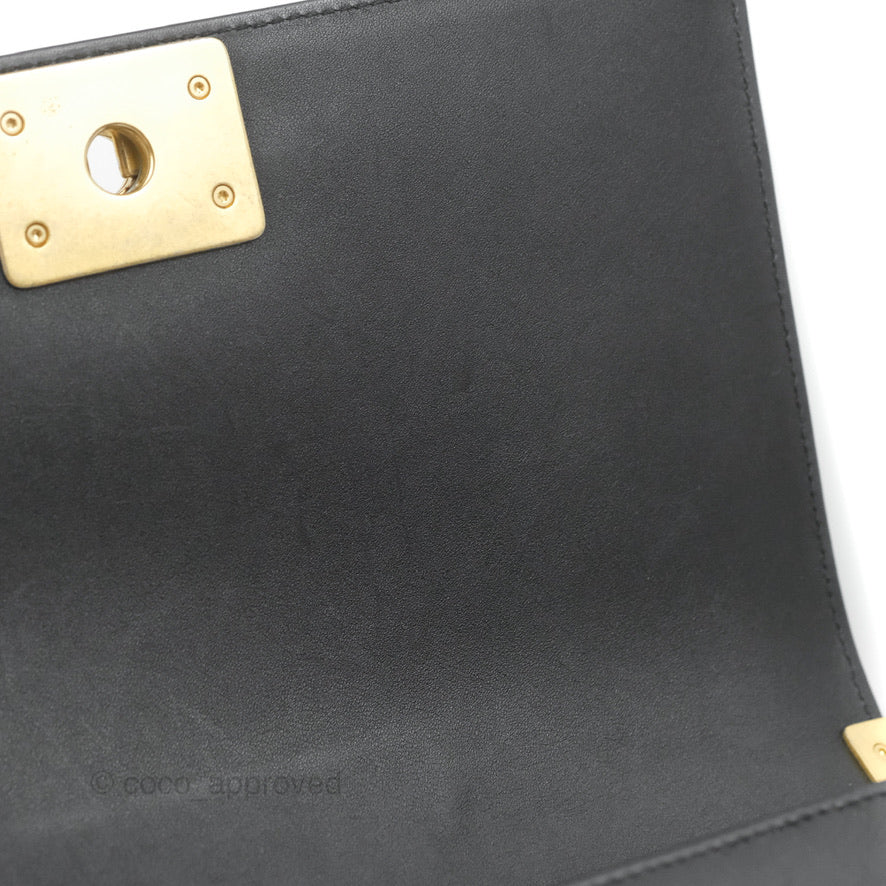 Chanel Quilted Medium Boy Black Calfskin Aged Gold Hardware