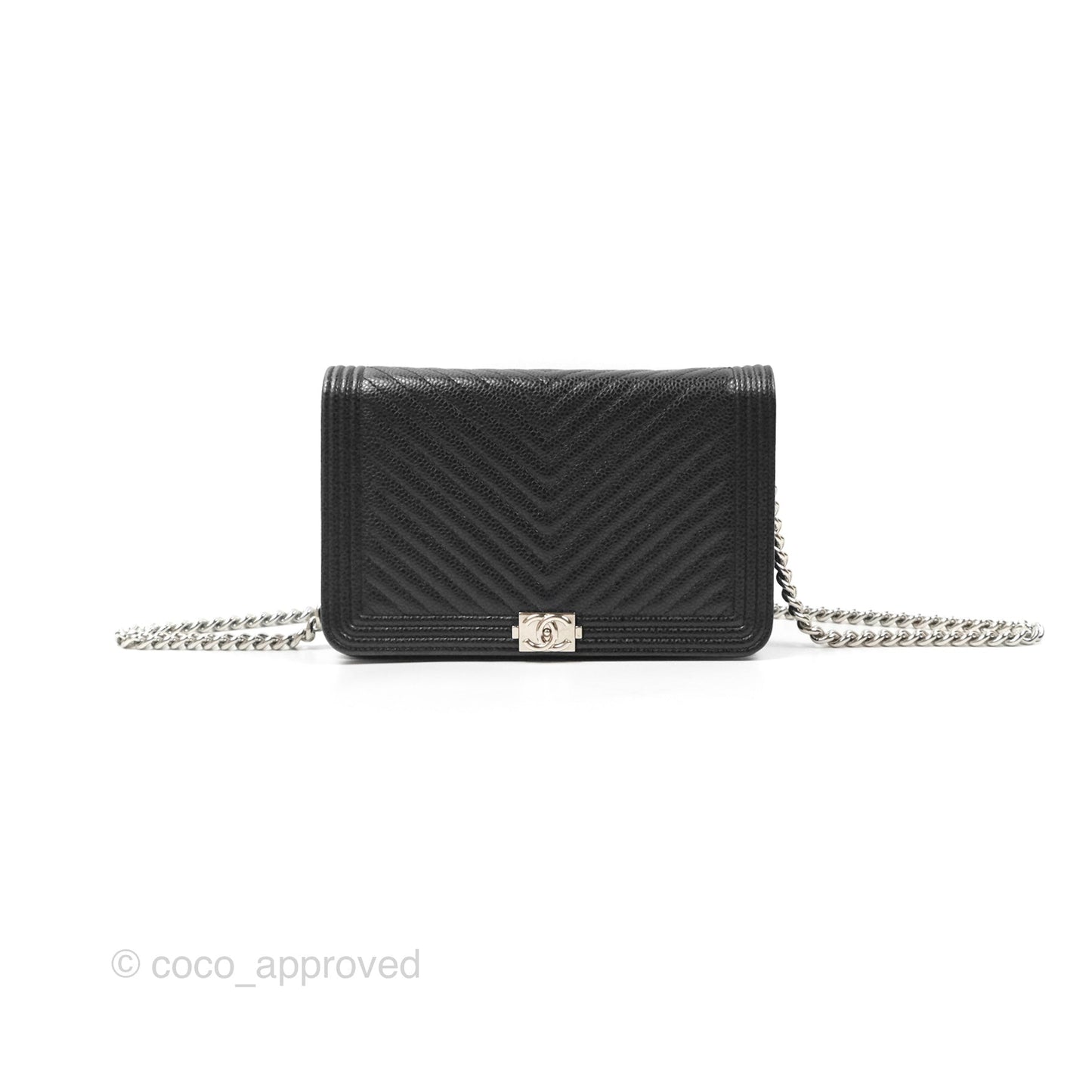 Chanel Chevron Boy Wallet on Chain WOC Black Caviar Silver Hardware