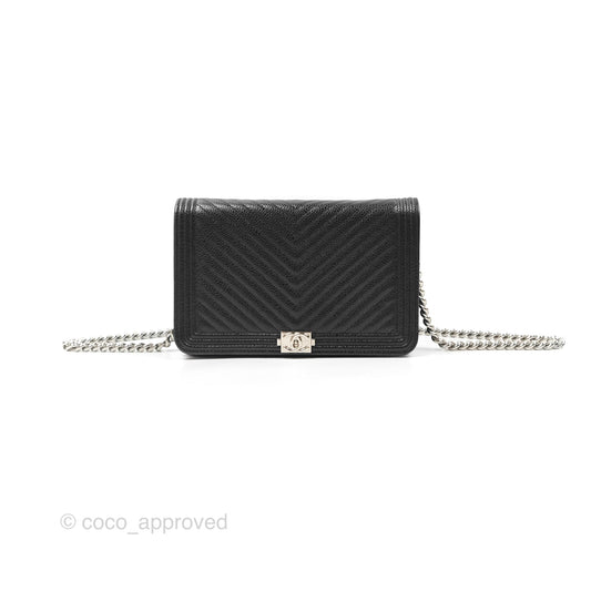 Chanel Chevron Boy Wallet on Chain WOC Black Caviar Silver Hardware