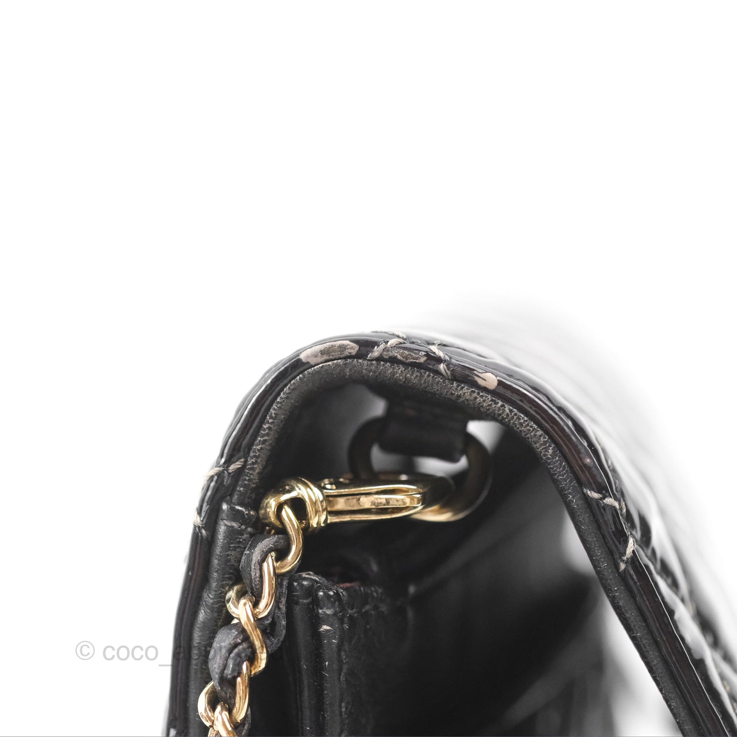 Chanel Golden Class Wallet On Chain WOC Black Patent Gold Hardware