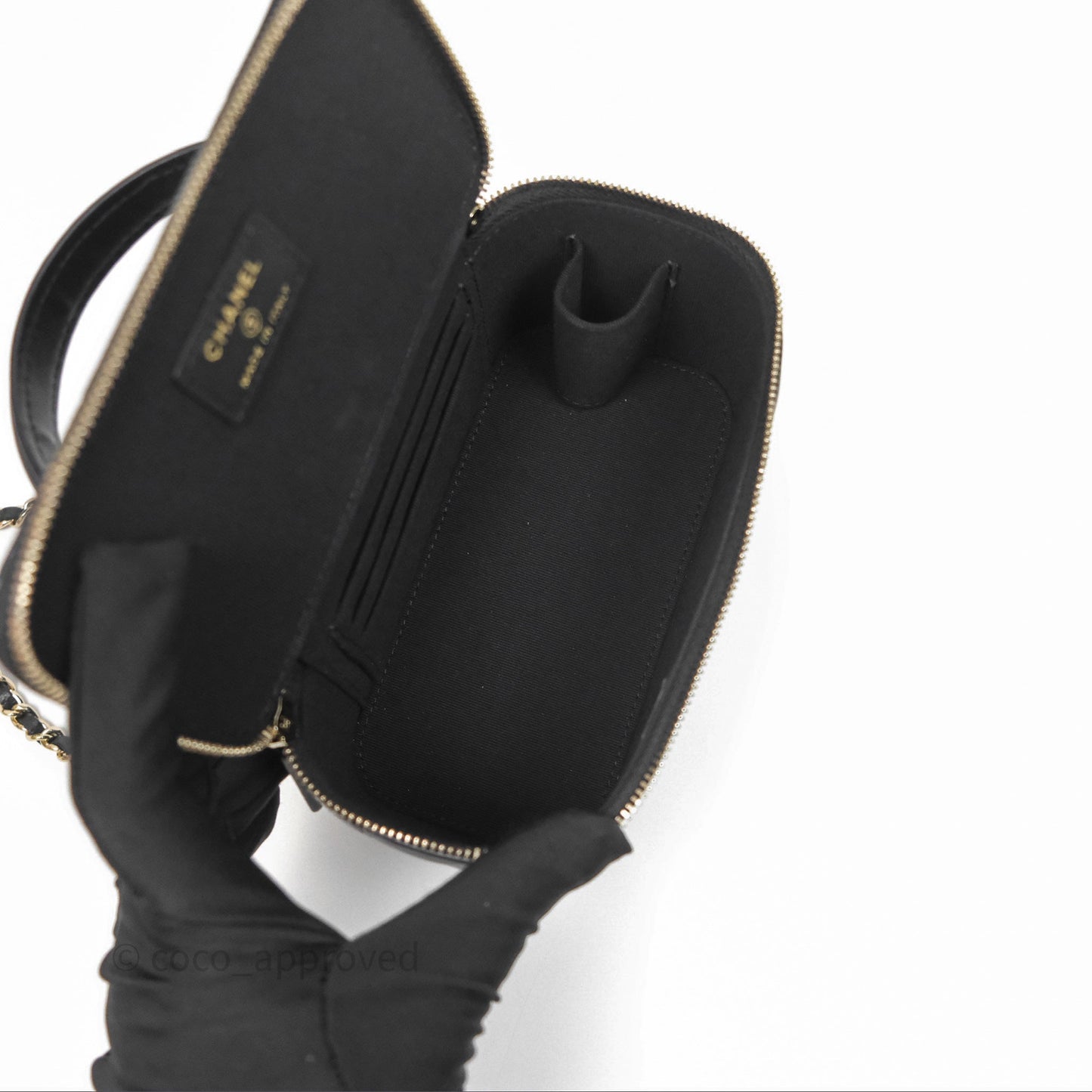 Chanel Classic Vanity Rectangular Top Handle With Chain Black Lambskin Gold Hardware