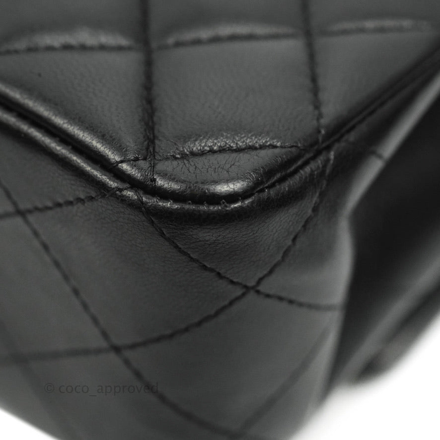 Chanel Classic M/L Medium Double Flap Black Lambskin Silver Hardware