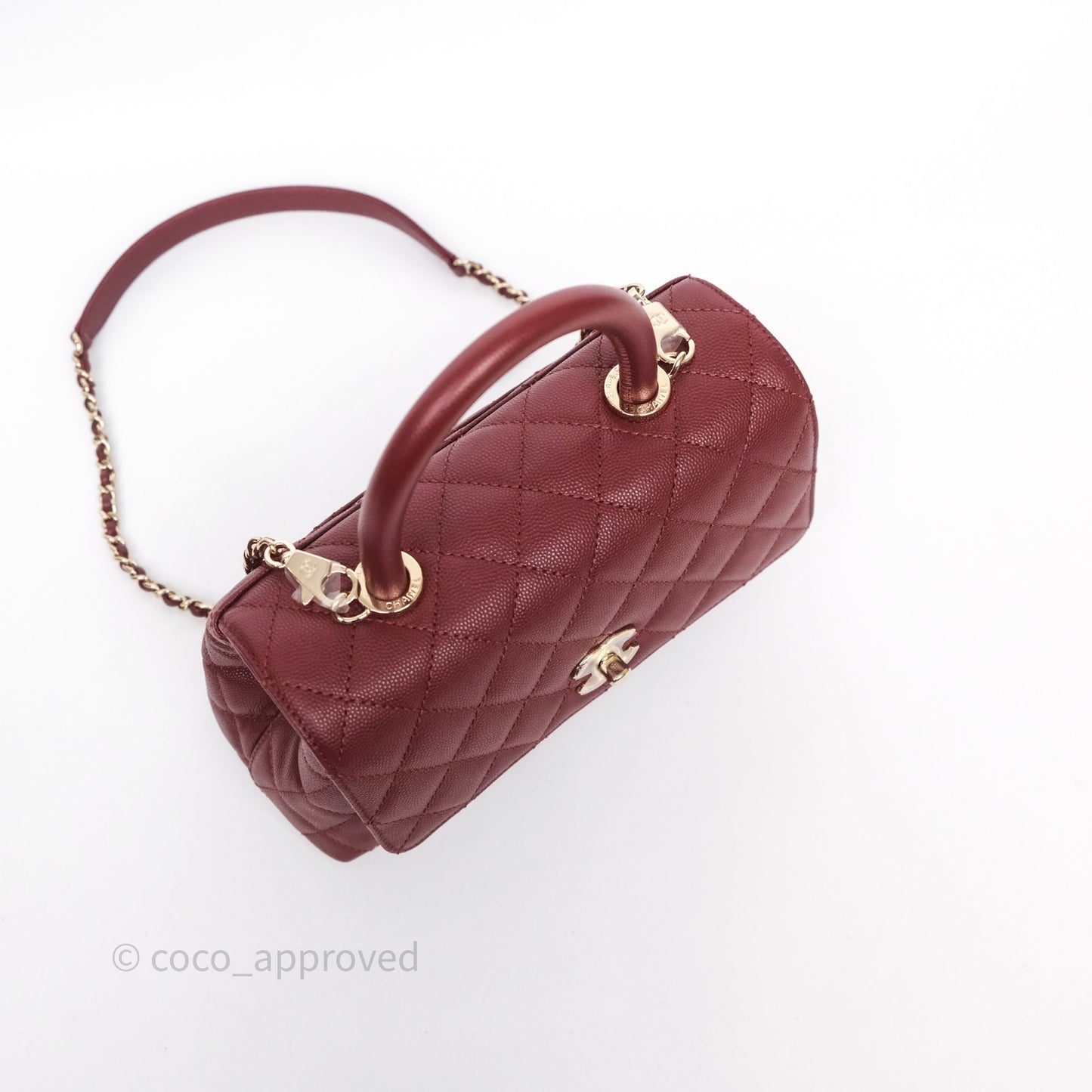 Chanel Small Coco Handle Quilted Red Burgundy Caviar Gold Hardware