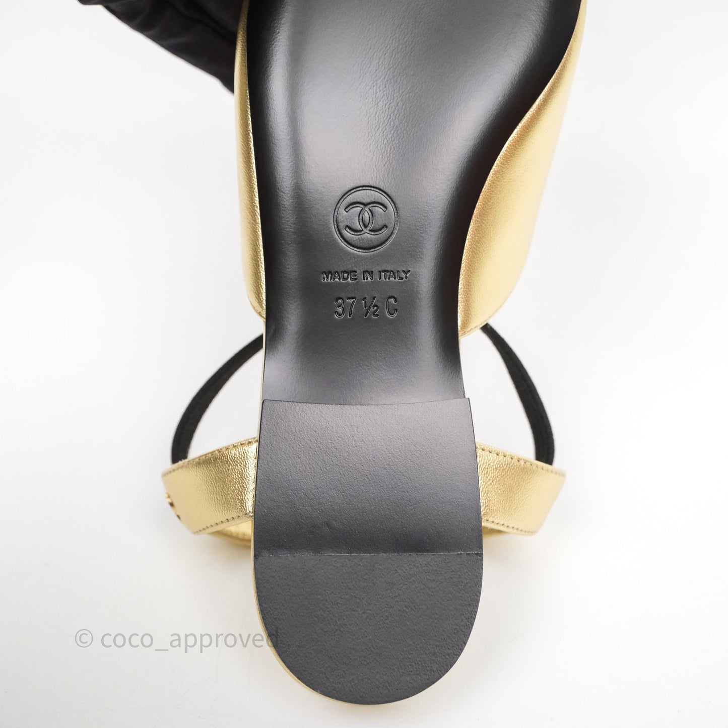Chanel Bow Two-Tone Slingback Flats Gold/ Black Size 37.5