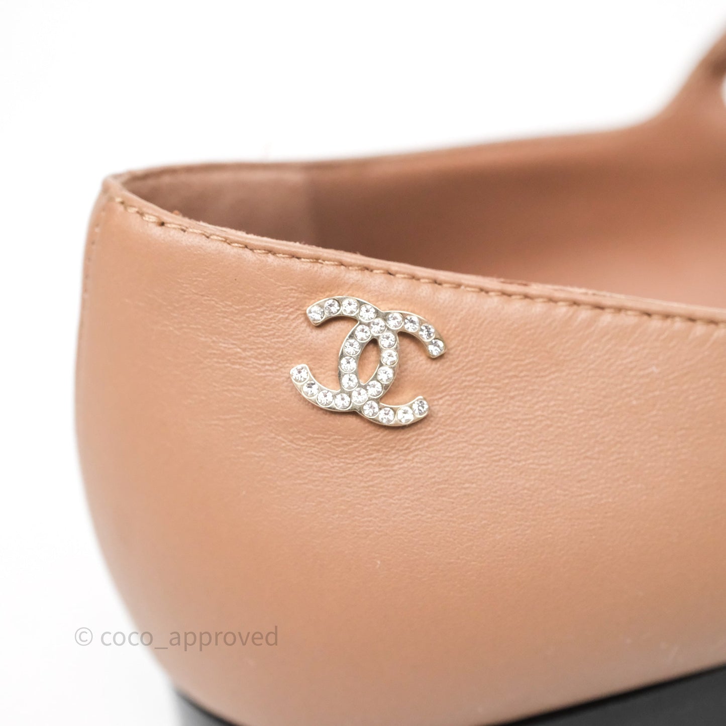 Chanel Crystal CC Flats Dark Beige/ Black Size 38.5
