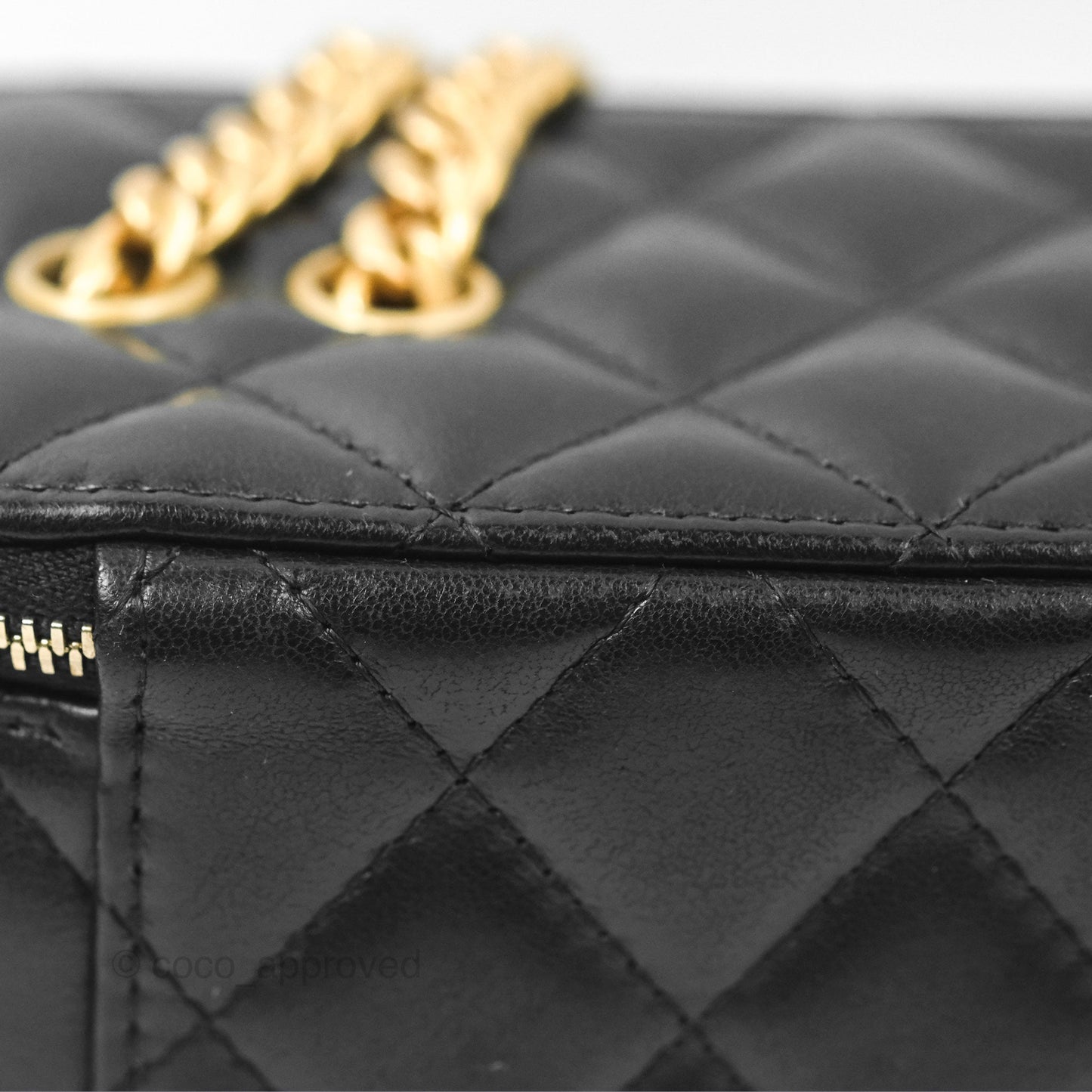 Chanel All Slide Vanity with Adjustable Chain Black Lambskin Aged Gold Hardware