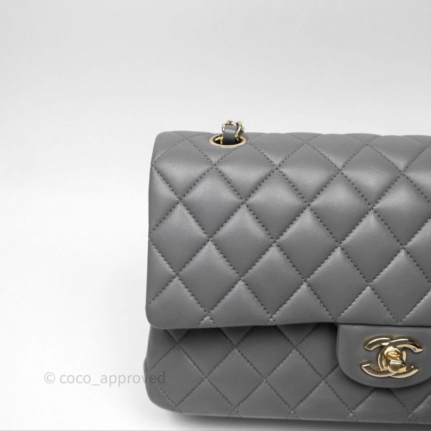 Chanel Classic M/L Medium Flap Quilted Grey Lambskin Gold Hardware