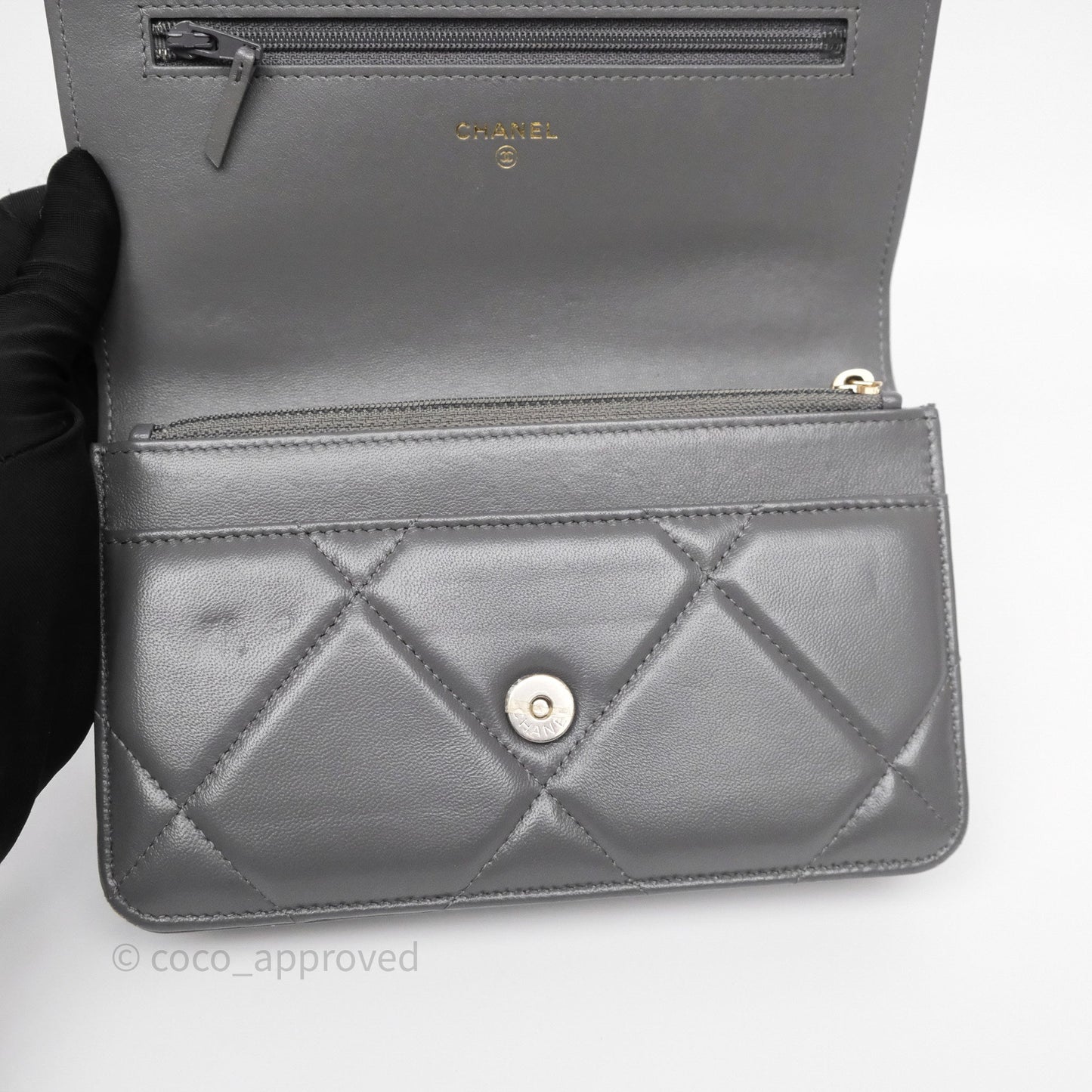 Chanel 19 Wallet on Chain WOC Grey Lambskin Mixed Hardware