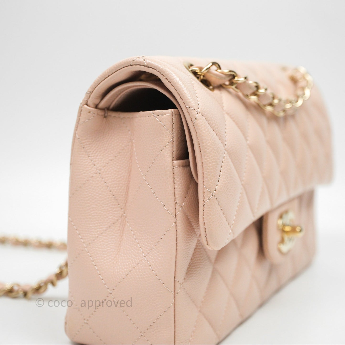 Chanel Small Classic Flap Quilted Rose Clair Caviar Gold Hardware