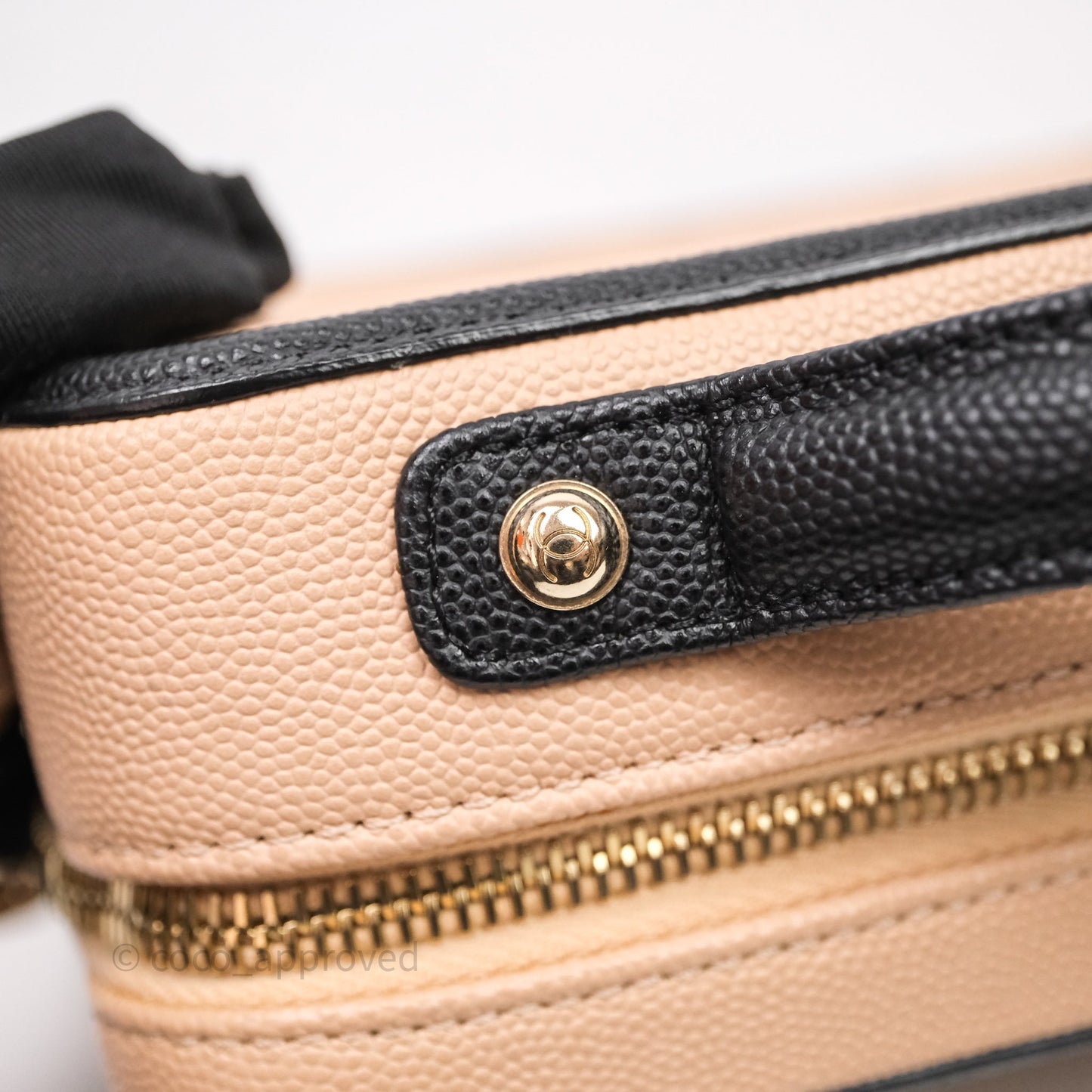 Chanel Quilted New Small CC Filigree Vanity Case Beige Caviar Gold Hardware