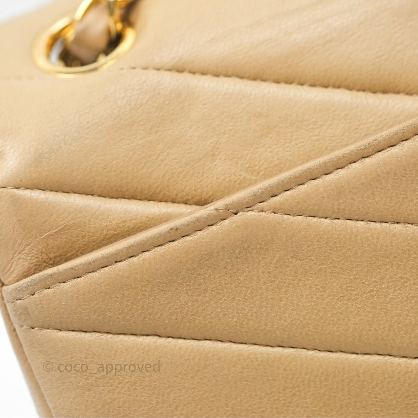 Chanel Vintage Medium Flap Chevron Beige Lambskin 24K Gold Hardware
