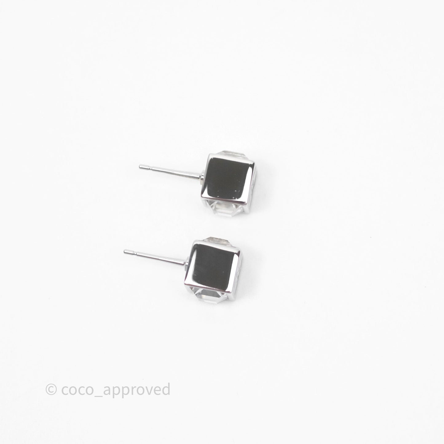 Chanel CC Crystal Square Mini Earrings Silver Tone 25C